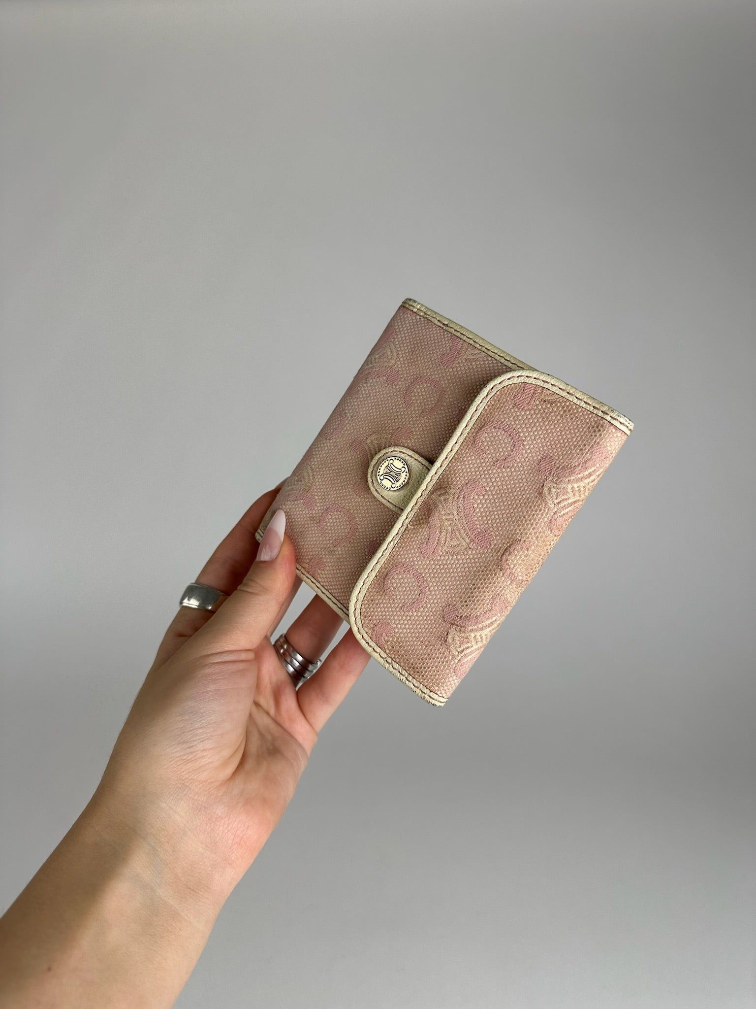 Celine Vintage Macadam Monogram Canvas Leather Wallet pink white Size ONE SIZE - 3 Thumbnail