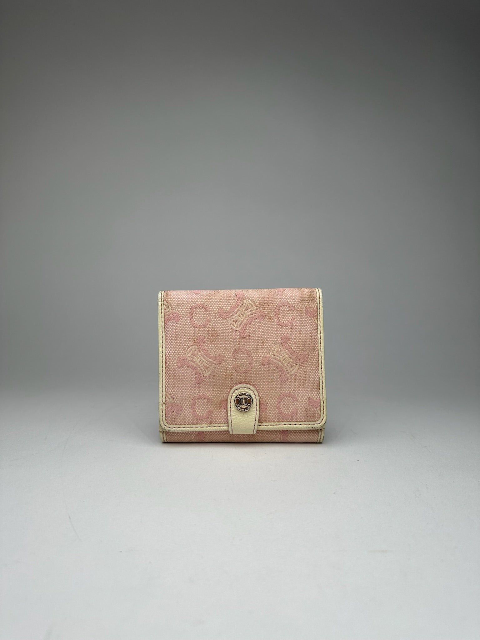 Celine Vintage Macadam Monogram Canvas Leather Wallet pink white Size ONE SIZE - 2 Thumbnail