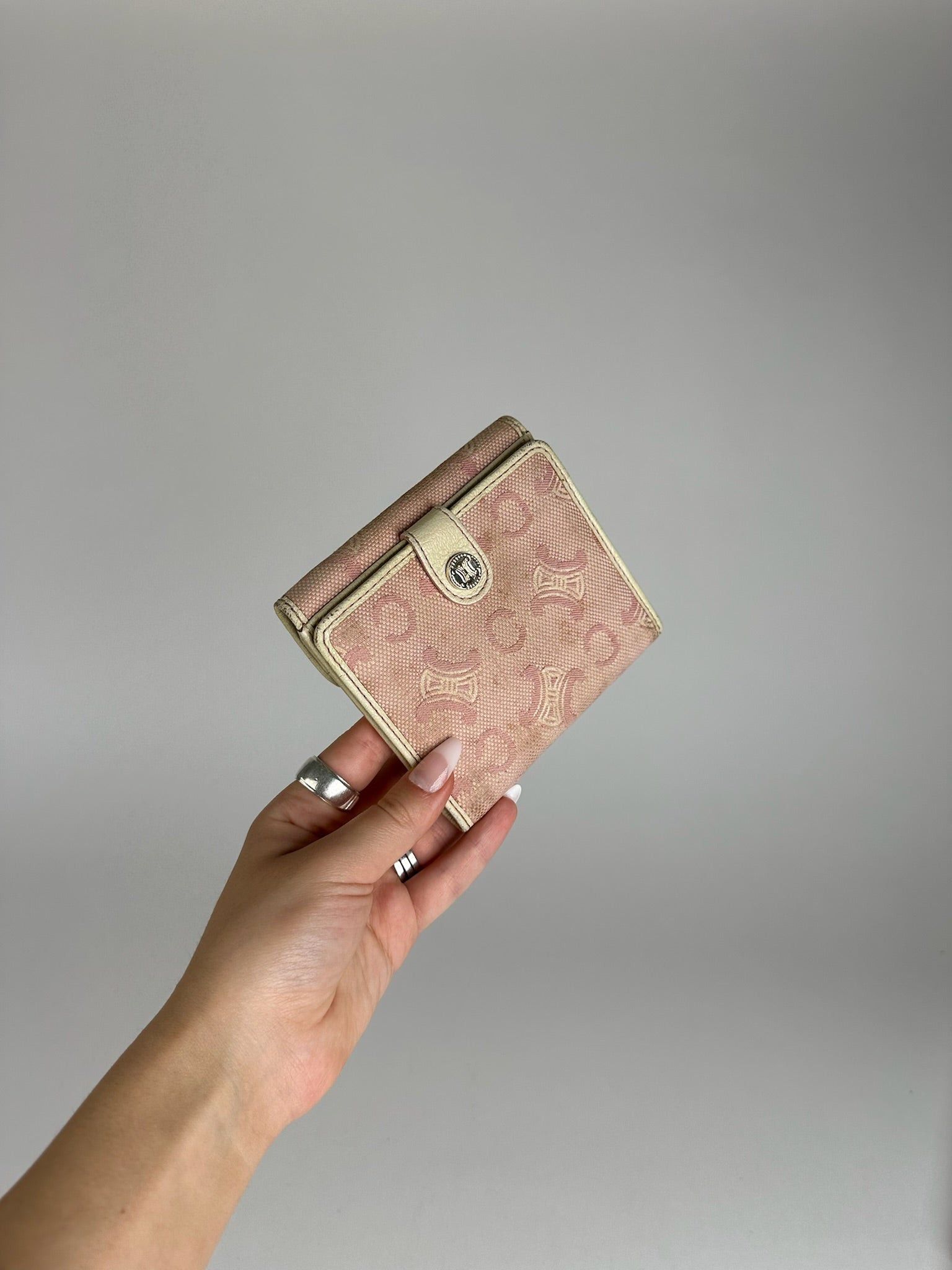 Celine Vintage Macadam Monogram Canvas Leather Wallet pink white Size ONE SIZE - 4 Thumbnail