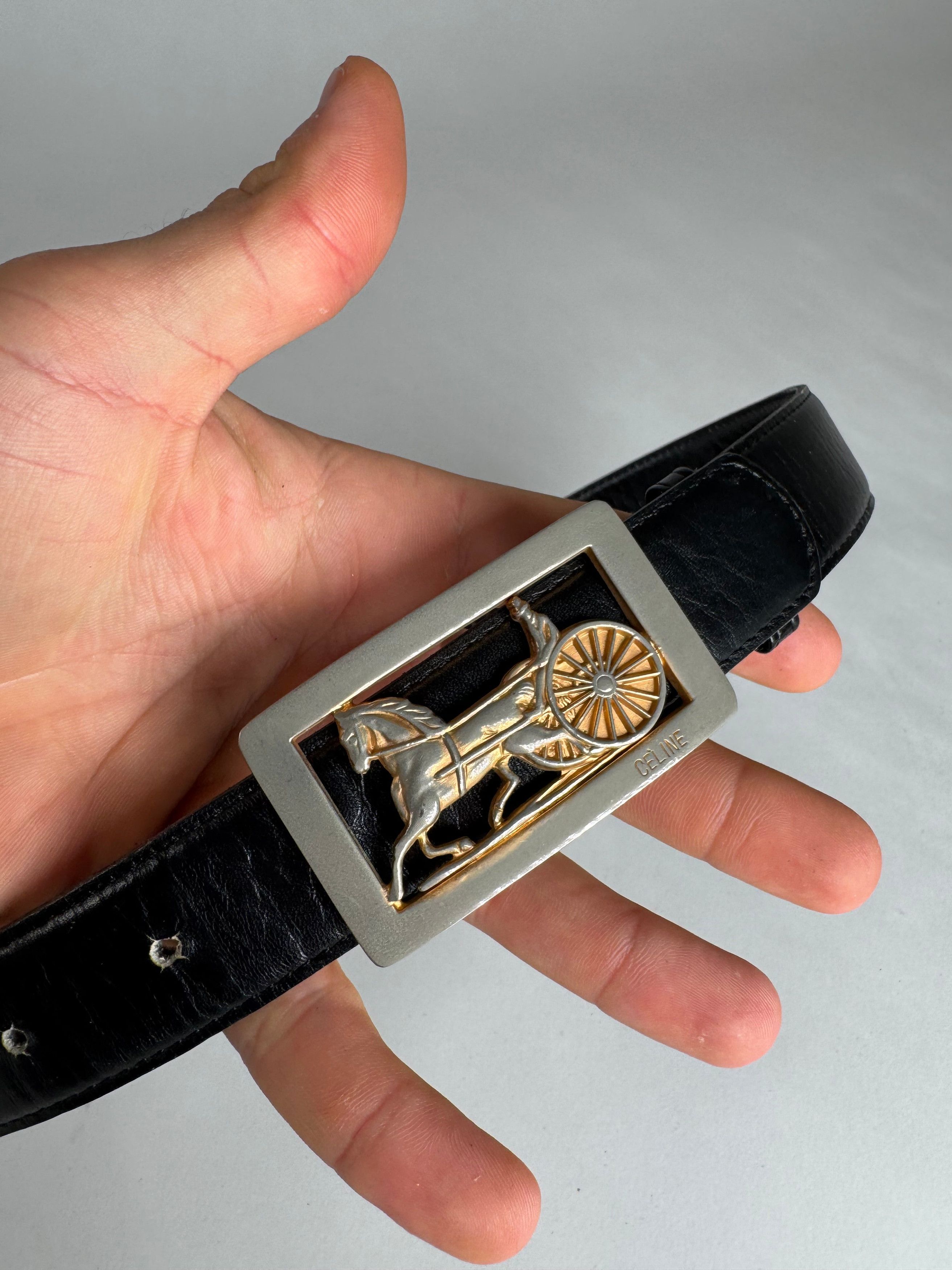 Celine Vintage Paris Leather Belt Black Size ONE SIZE - 2 Thumbnail
