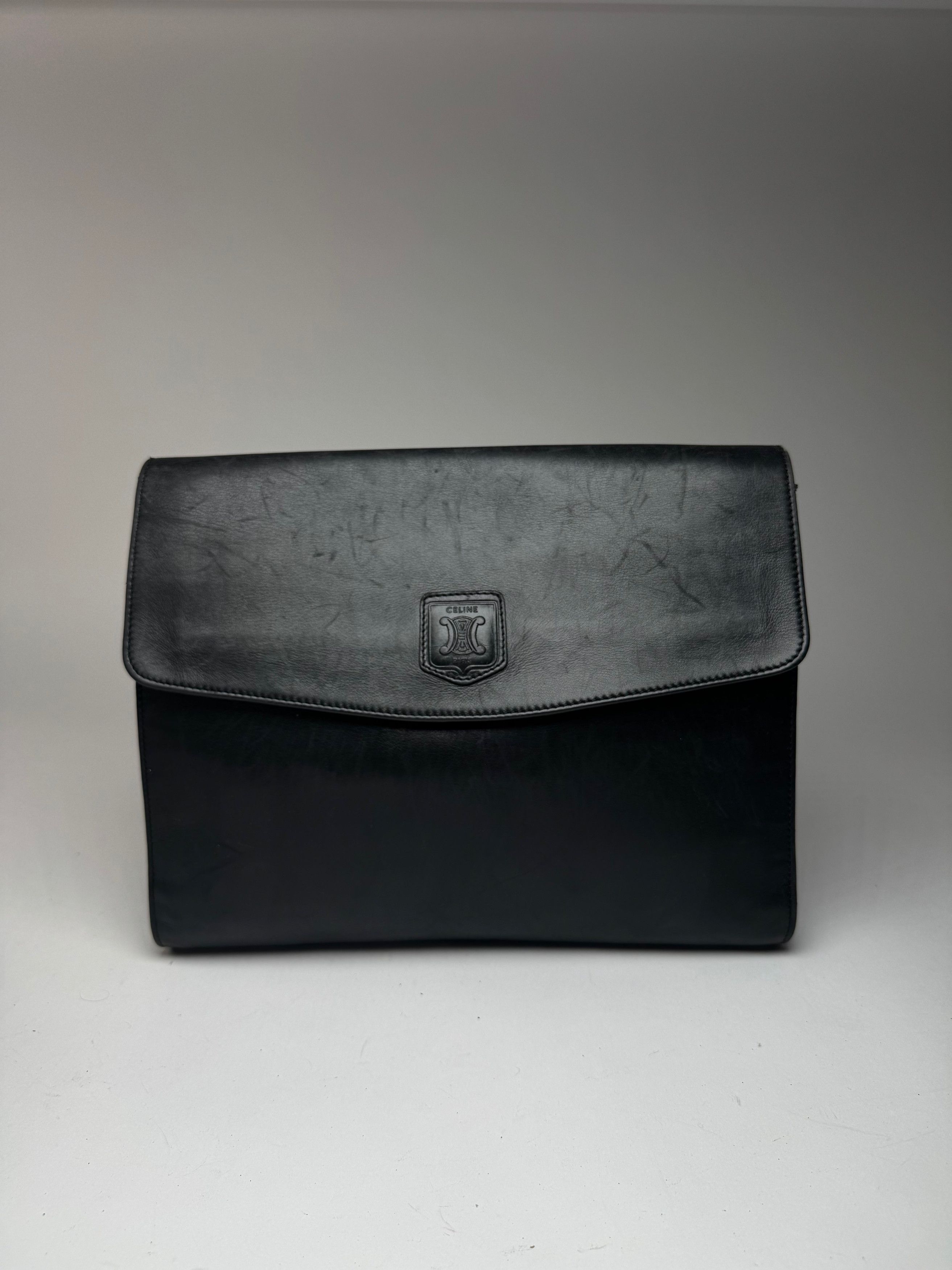 Celine Vintage Paris Triomphe Leather Clutch Black Size ONE SIZE - 11 Thumbnail