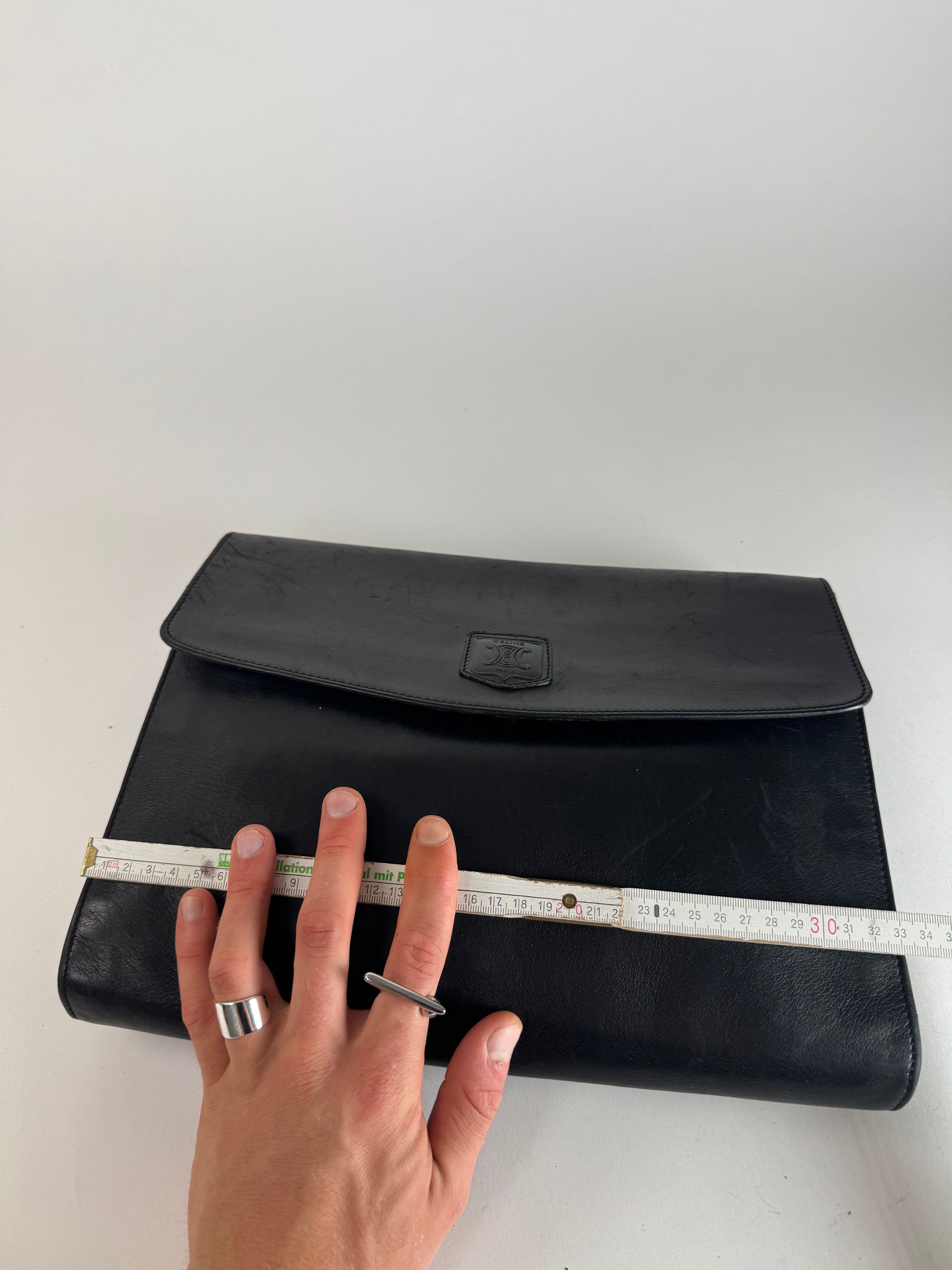 Celine Vintage Paris Triomphe Leather Clutch Black Size ONE SIZE - 13 Thumbnail