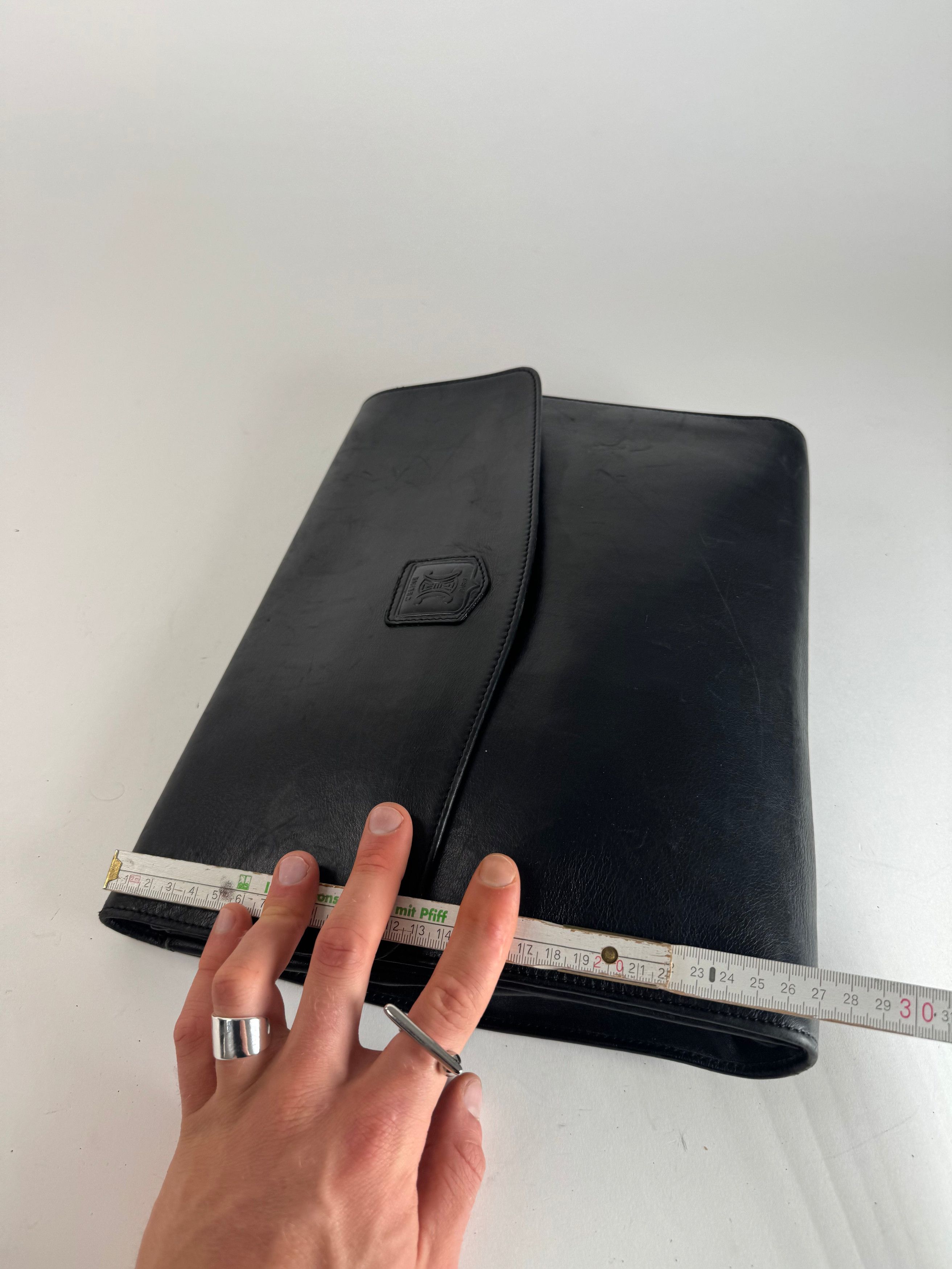Celine Vintage Paris Triomphe Leather Clutch Black Size ONE SIZE - 14 Thumbnail