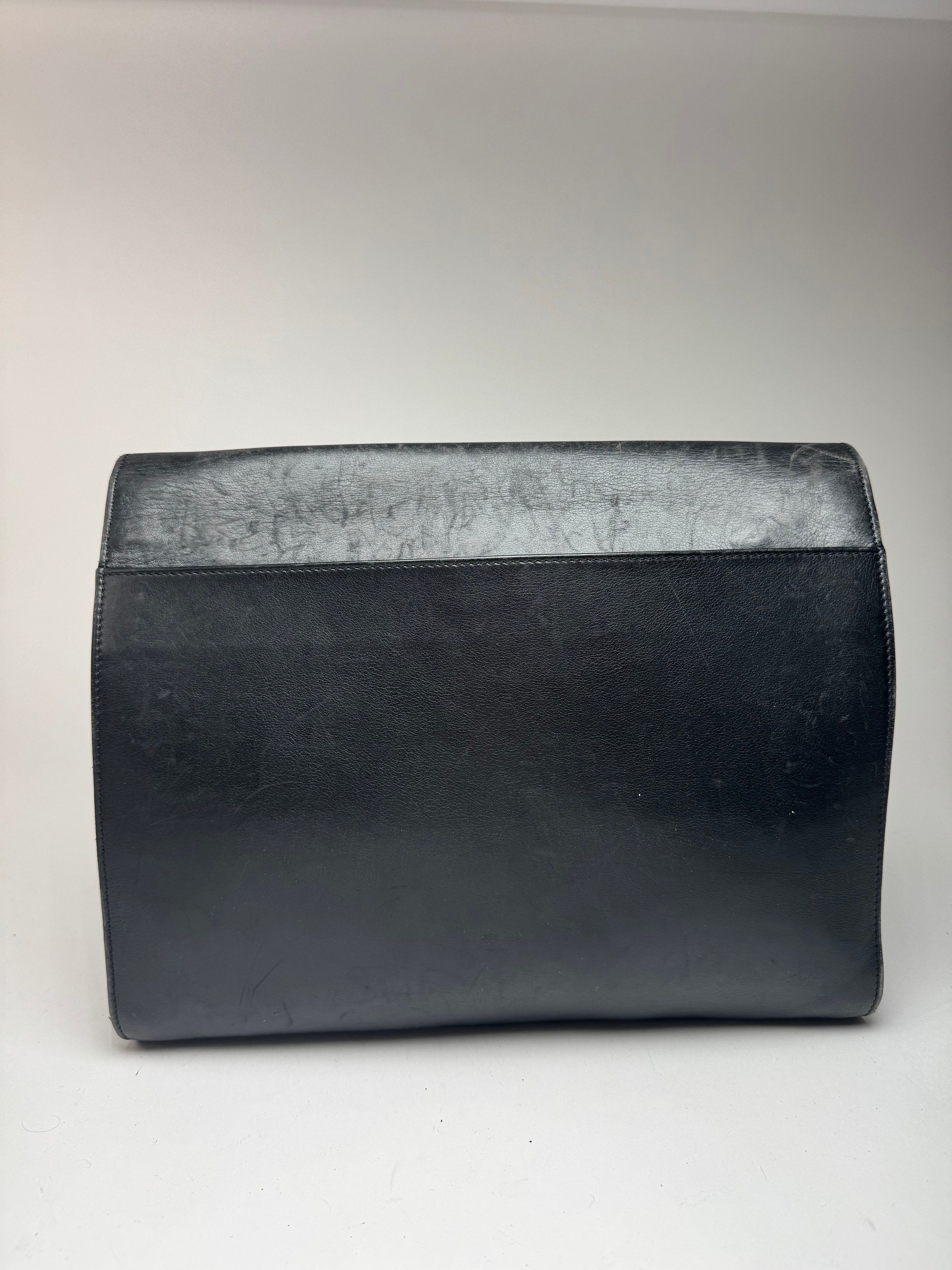 Celine Vintage Paris Triomphe Leather Clutch Black Size ONE SIZE - 2 Thumbnail