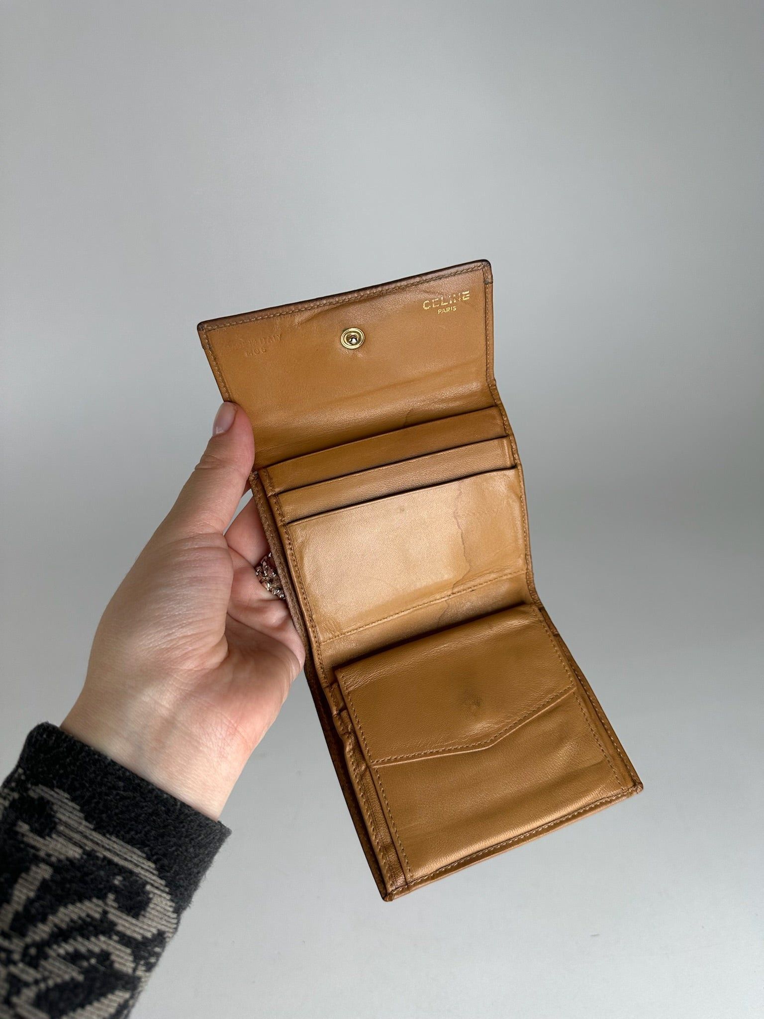 Celine Vintage Paris Leather Monogram Wallet Beige Brown Size ONE SIZE - 6 Thumbnail
