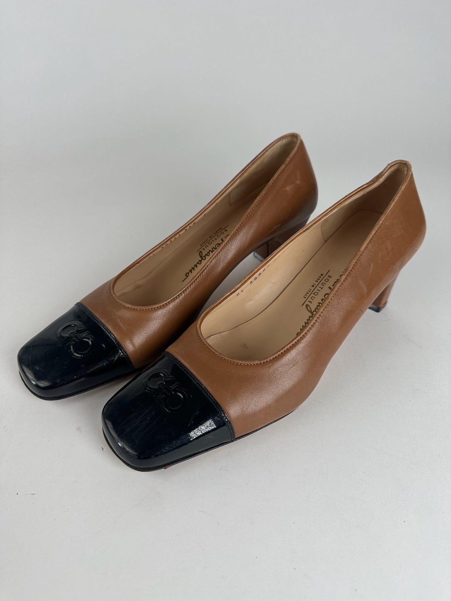 Salvatore Ferragamo Vintage Leather pumps brown black Size US 6 / IT 36 - 7 Thumbnail