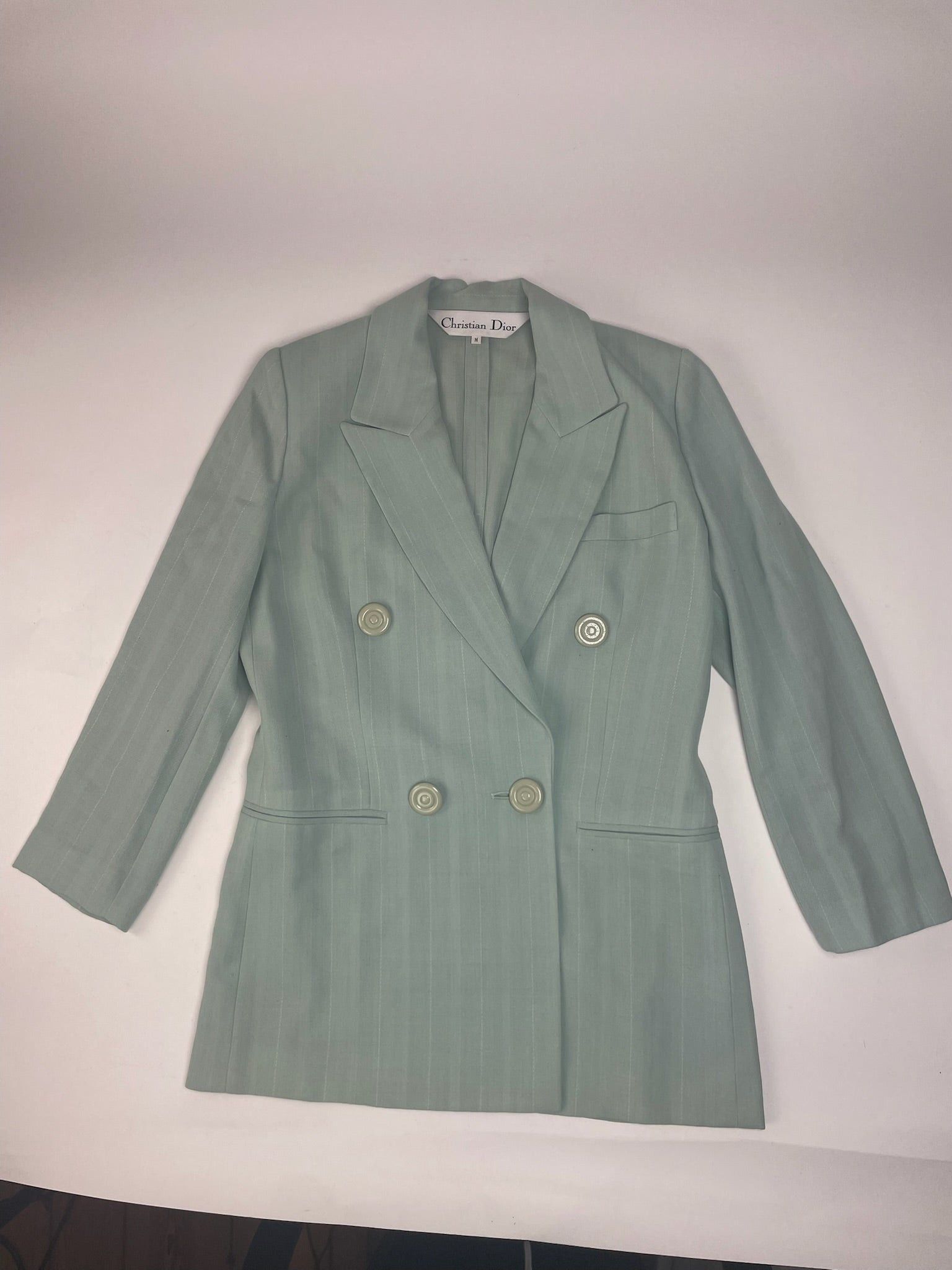 Dior Vintage wool Blazer / Trench turquoise M Size M / US 6-8 / IT 42-44 - 14 Thumbnail