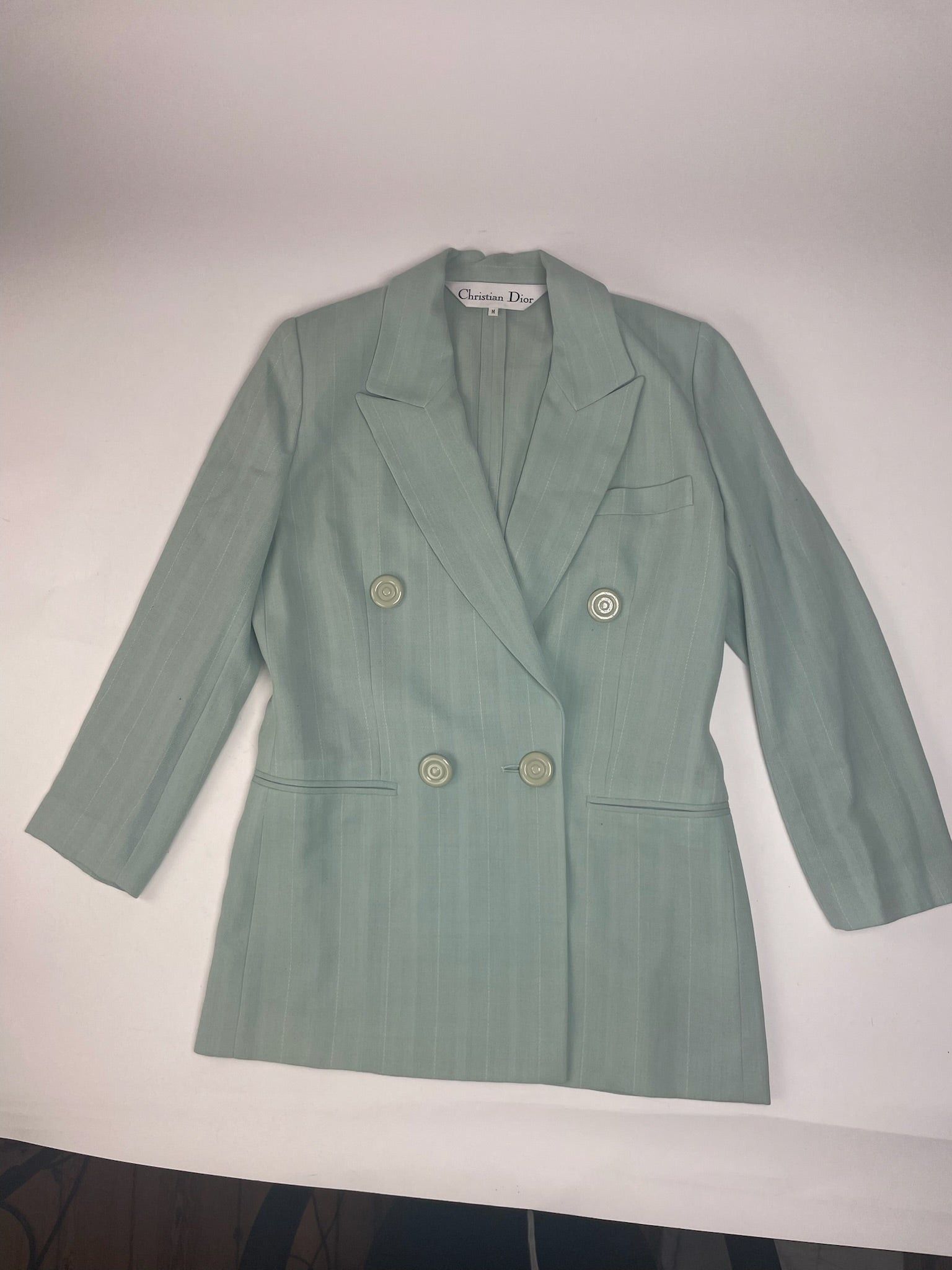 Dior Vintage wool Blazer / Trench turquoise M Size M / US 6-8 / IT 42-44 - 13 Thumbnail
