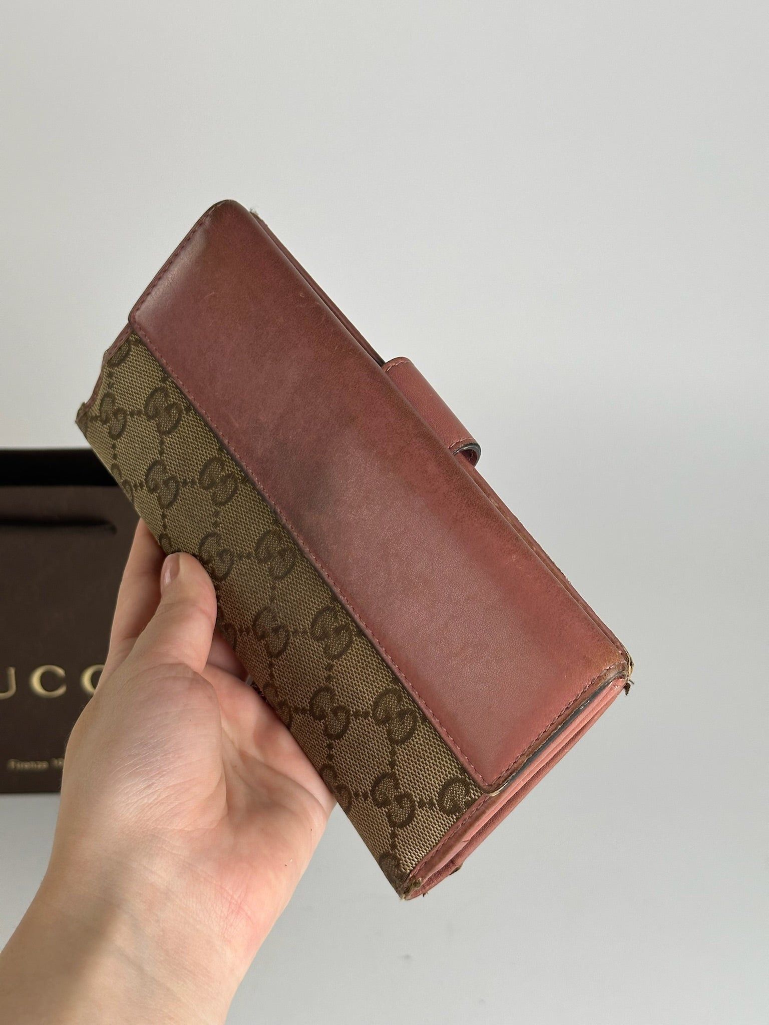 Gucci Vintage Monogram Lether wallet beige pink Size ONE SIZE - 8 Thumbnail