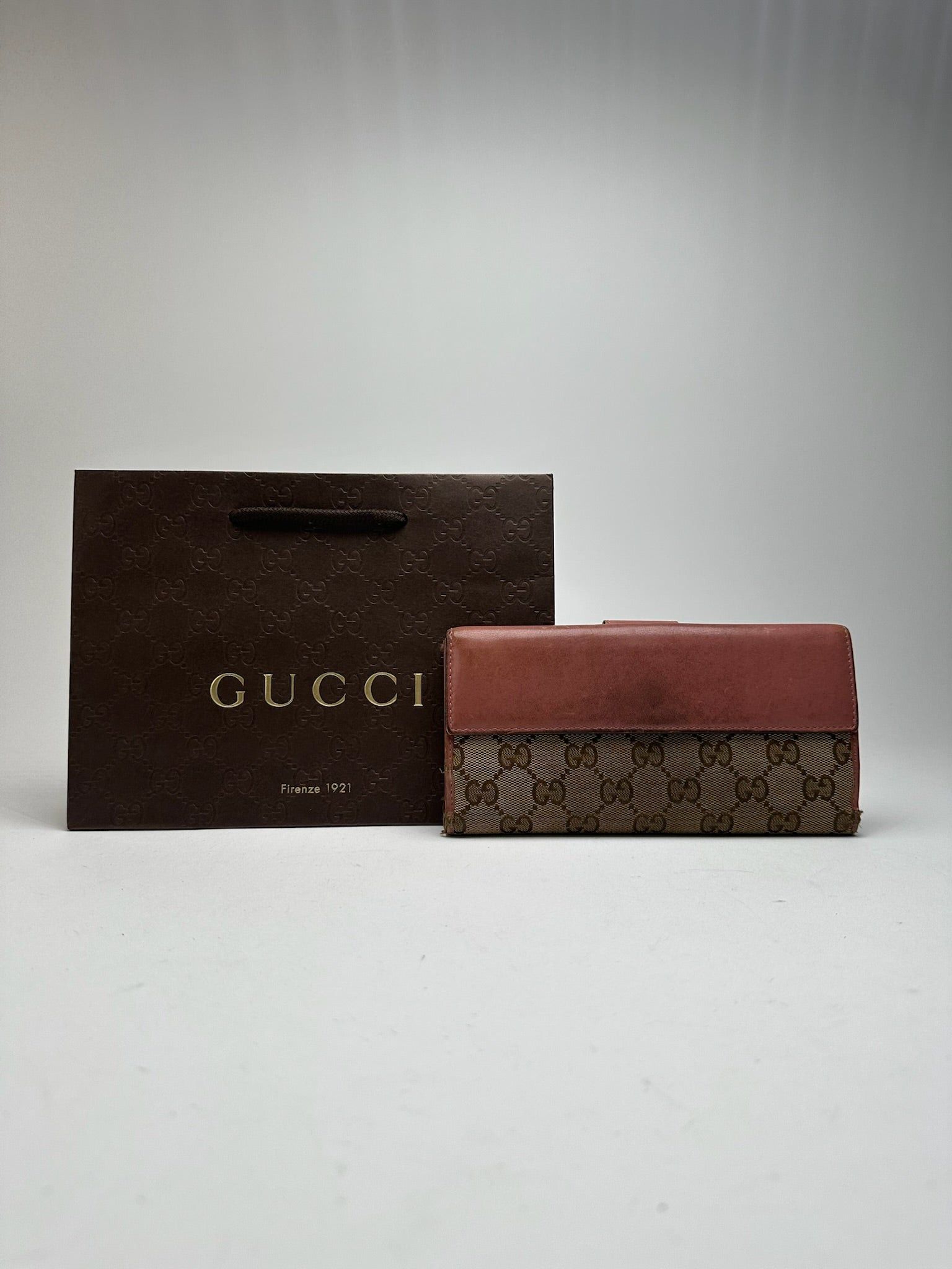 Gucci Vintage Monogram Lether wallet beige pink Size ONE SIZE - 2 Thumbnail