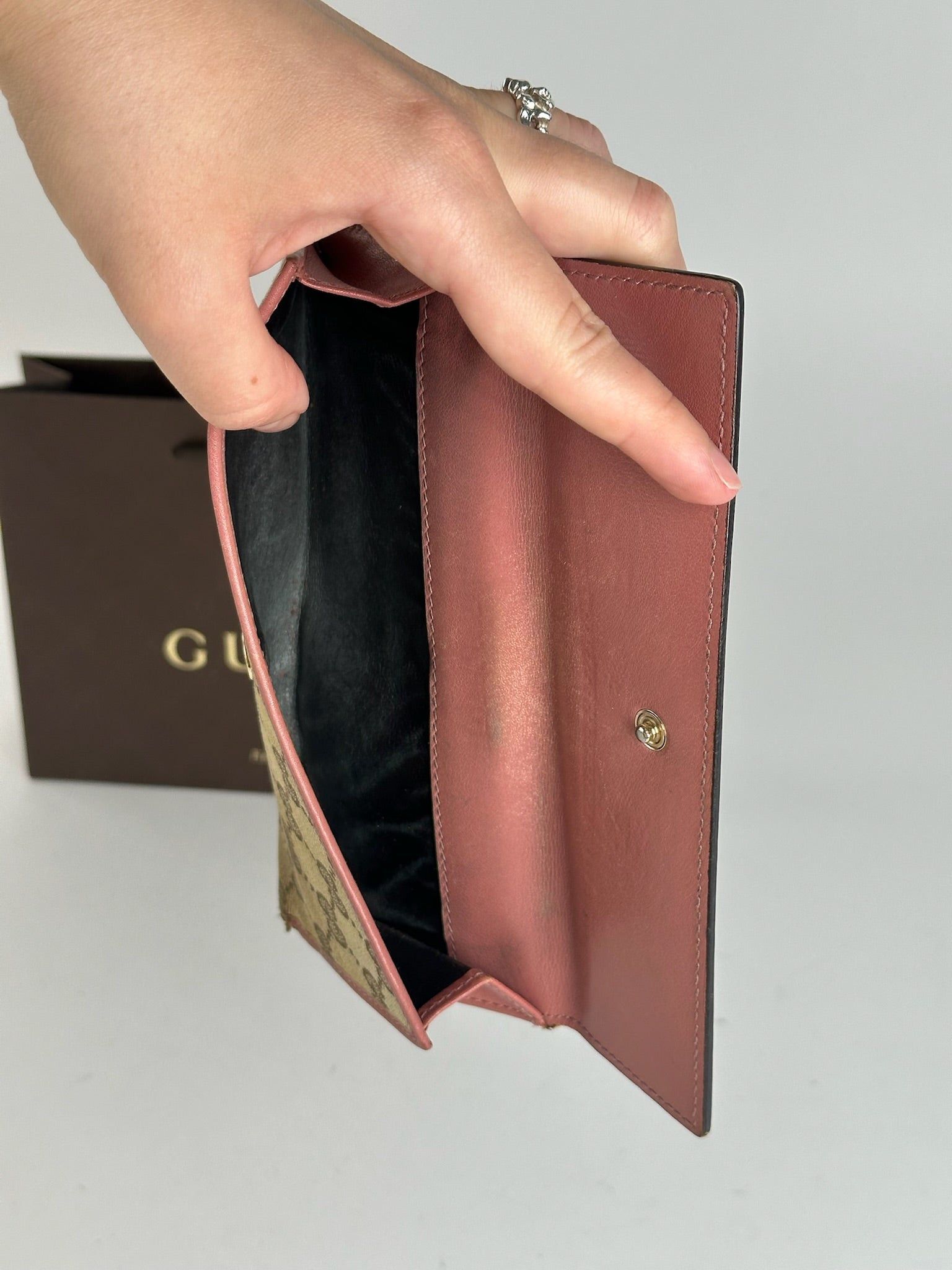 Gucci Vintage Monogram Lether wallet beige pink Size ONE SIZE - 3 Thumbnail