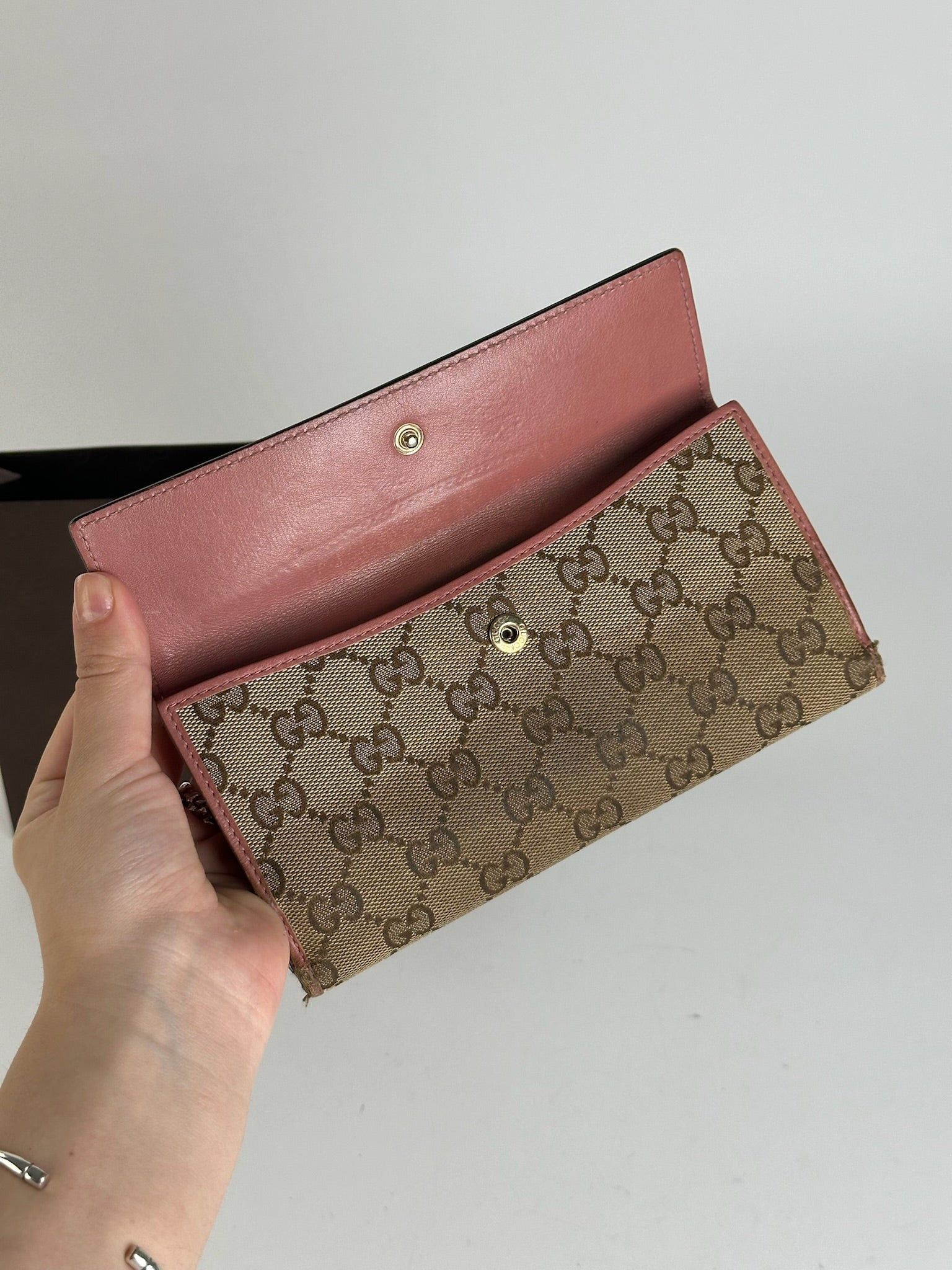 Gucci Vintage Monogram Lether wallet beige pink Size ONE SIZE - 5 Thumbnail
