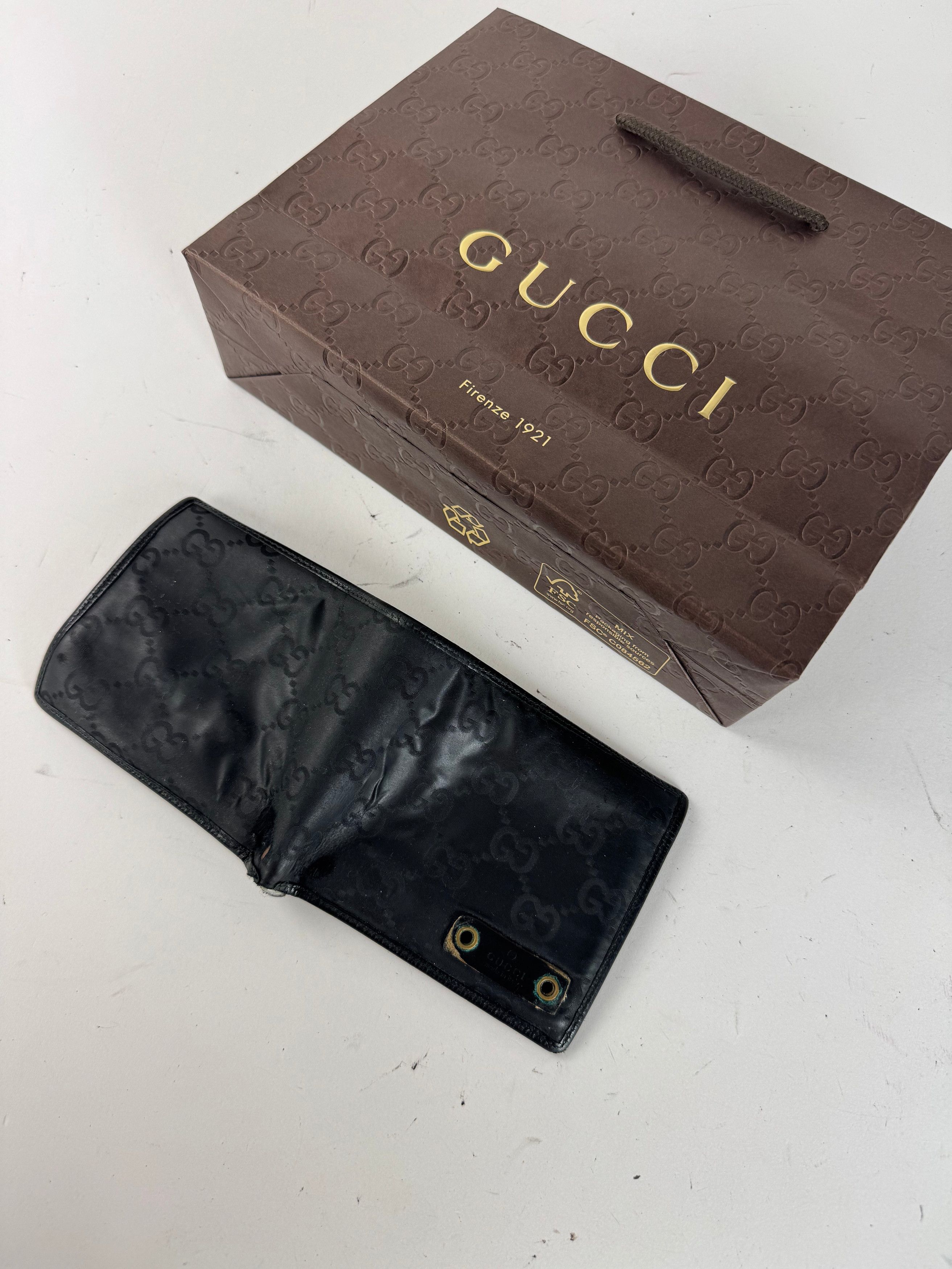 Gucci Vintage Flapable Monogramm Leather Wallet Black Size ONE SIZE - 11 Thumbnail