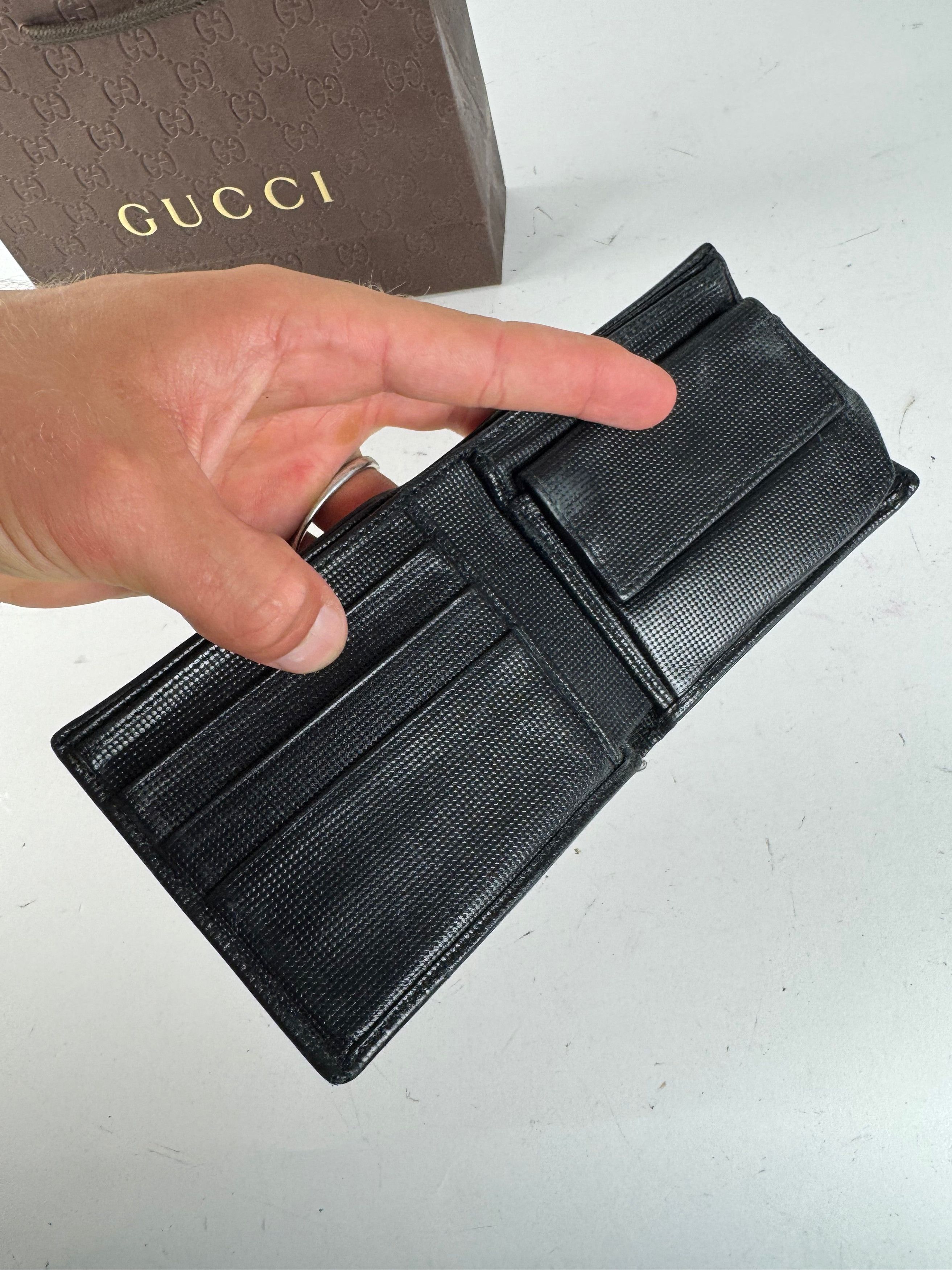Gucci Vintage Flapable Monogramm Leather Wallet Black Size ONE SIZE - 6 Thumbnail