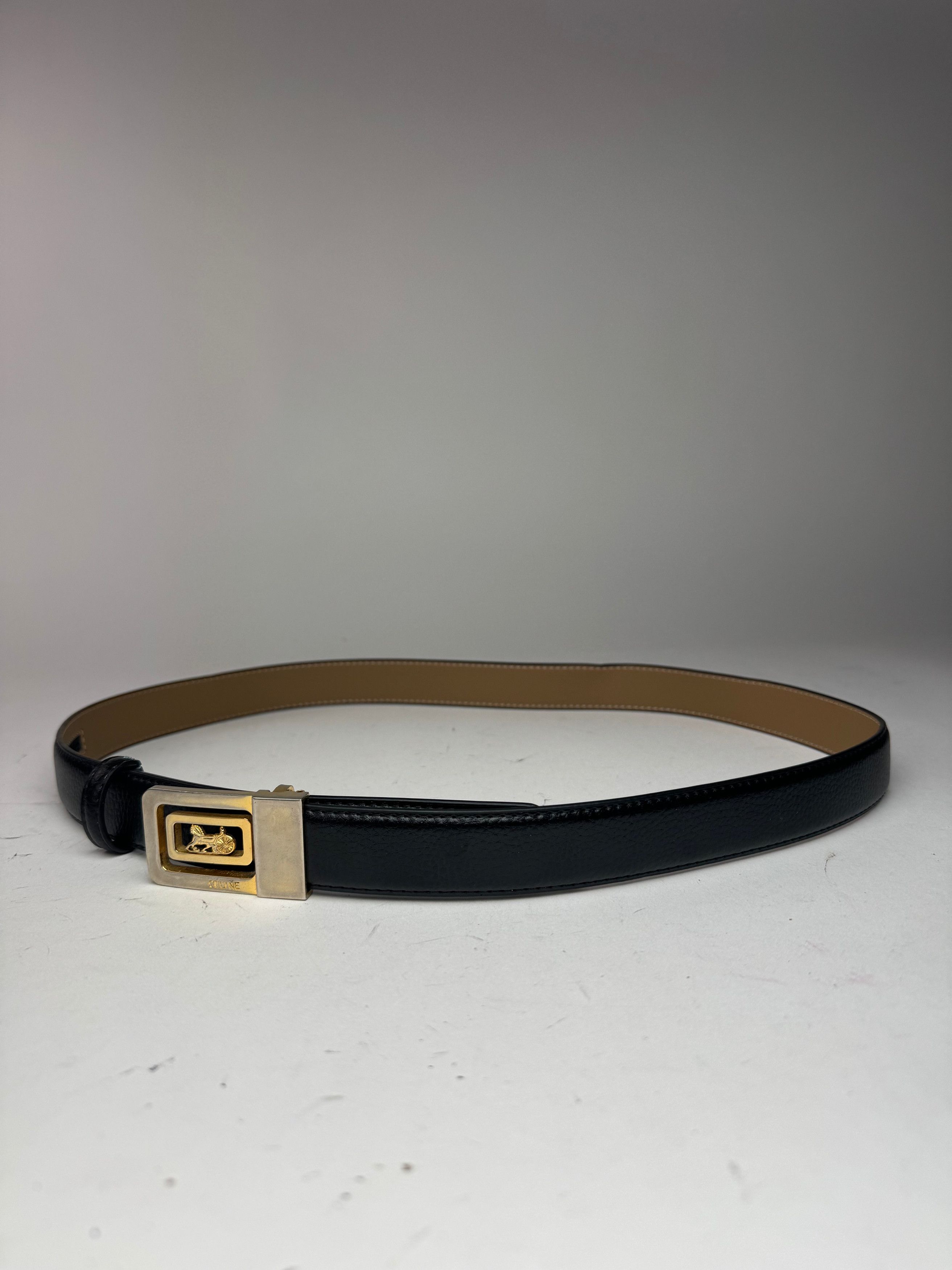 Celine Vintage Paris Leather Belt Black Size ONE SIZE - 3 Thumbnail