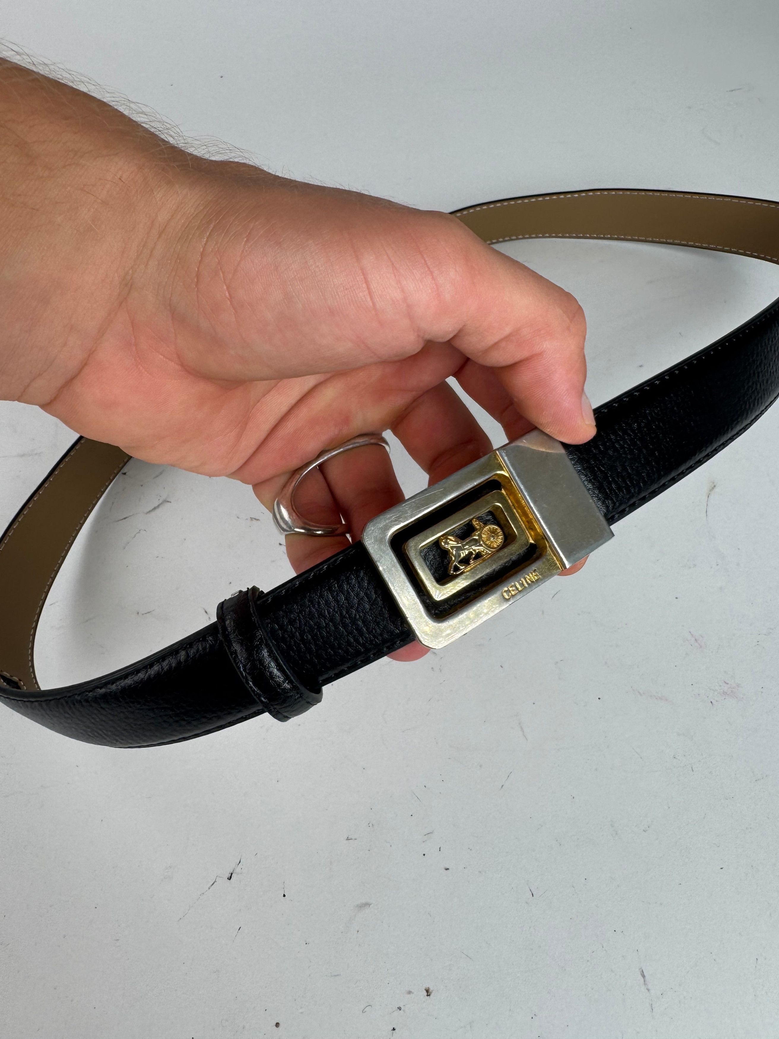Celine Vintage Paris Leather Belt Black Size ONE SIZE - 2 Thumbnail