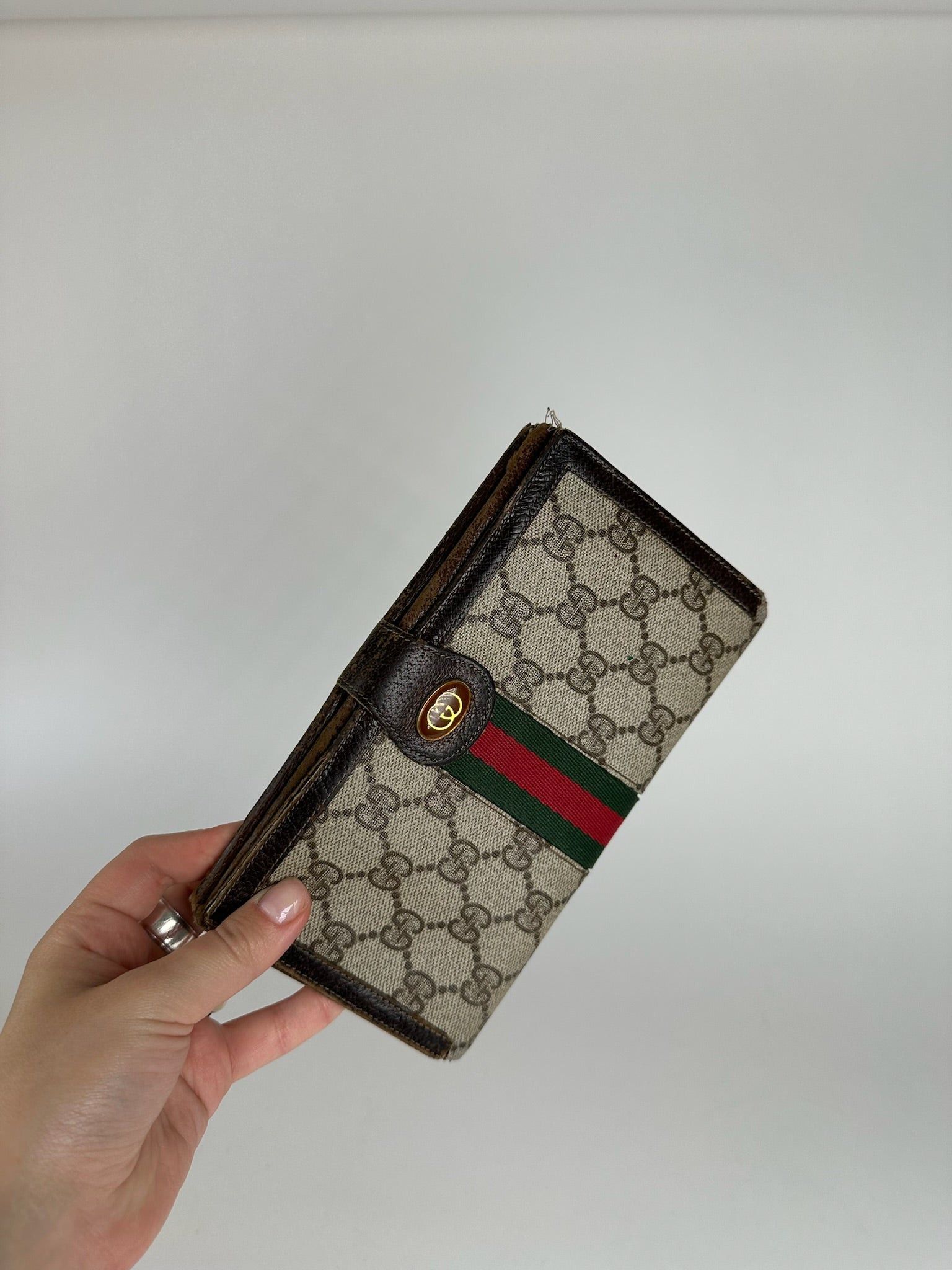 Gucci Vintage Ophida Leather Wallet Gray Brown Size ONE SIZE - 10 Thumbnail