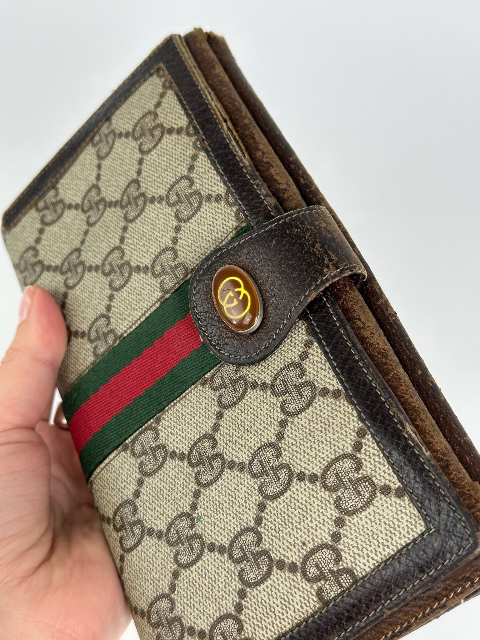 Gucci Vintage Ophida Leather Wallet Gray Brown Size ONE SIZE - 8 Thumbnail