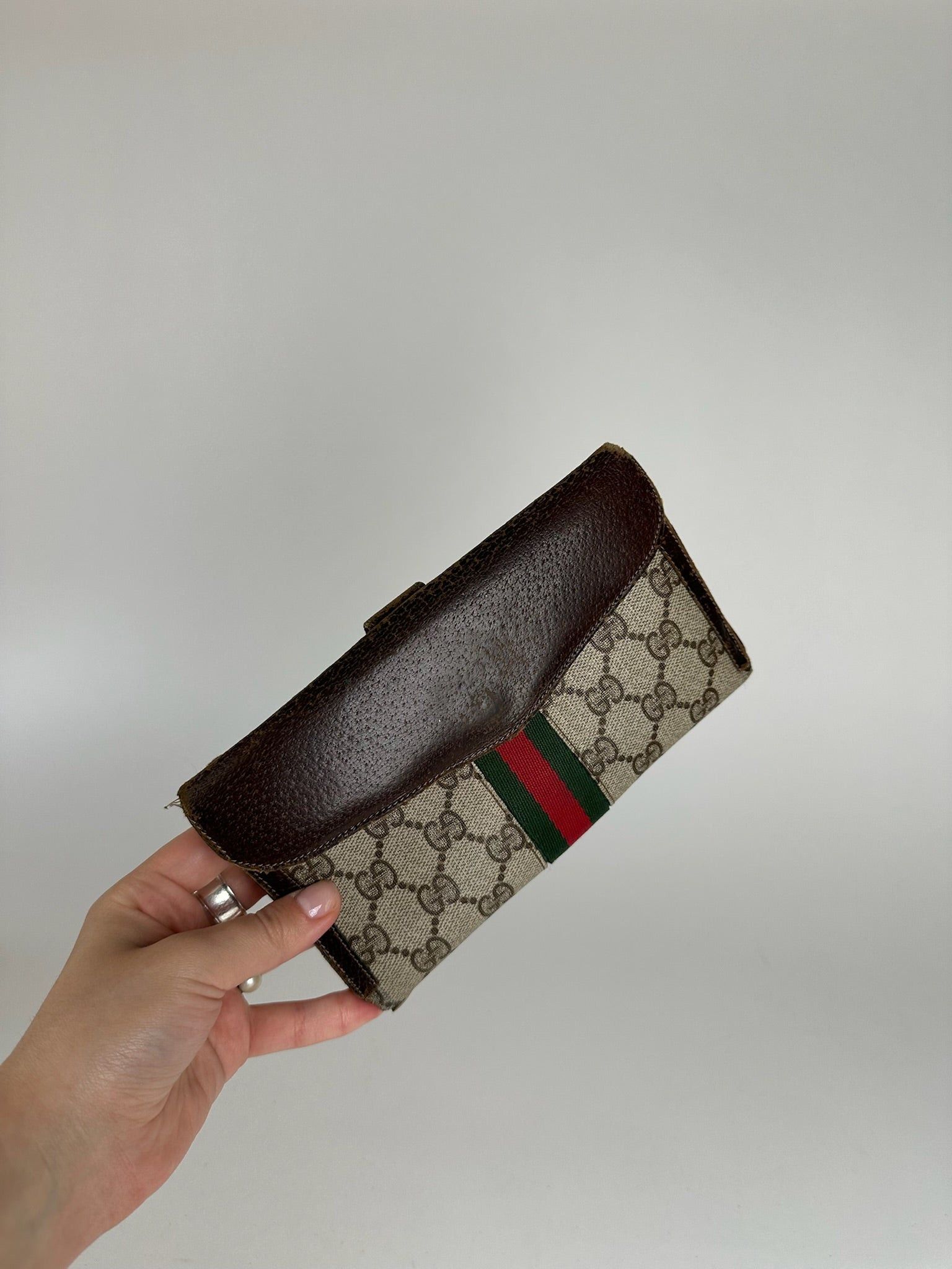 Gucci Vintage Ophida Leather Wallet Gray Brown Size ONE SIZE - 9 Thumbnail