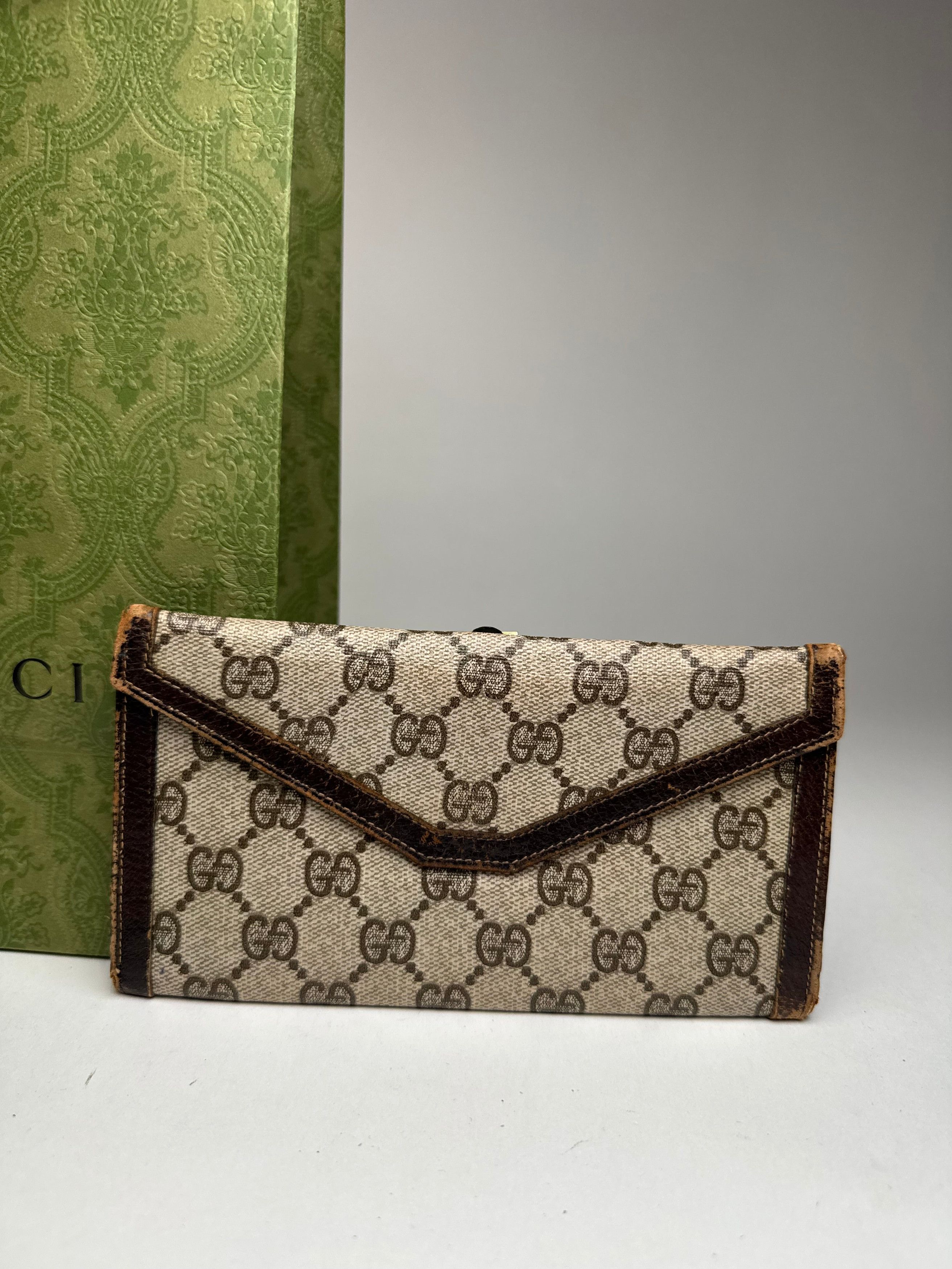 Gucci Vintage Ophidia Leather monogram wallet grey brown Size ONE SIZE - 2 Thumbnail