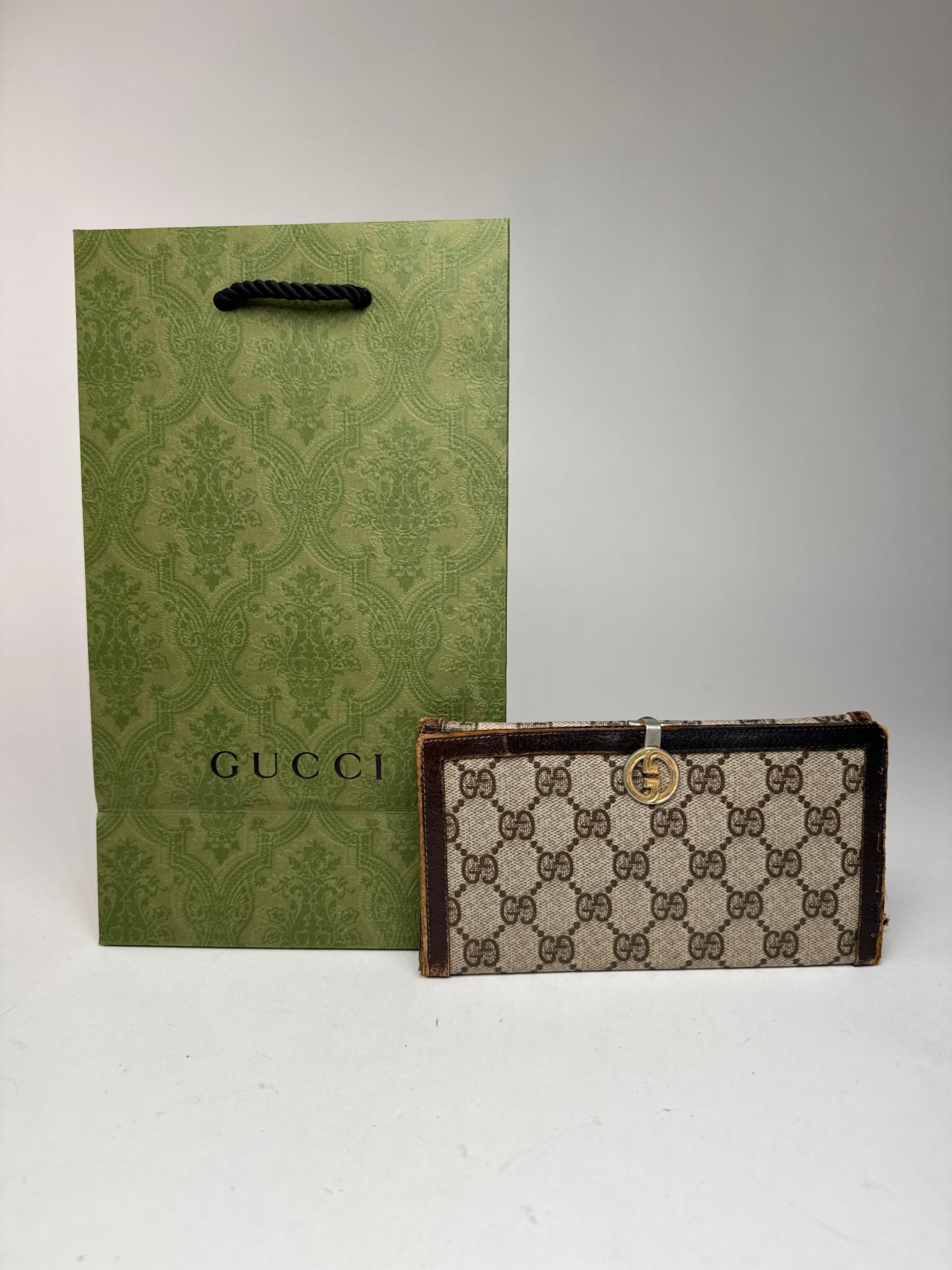 Gucci Vintage Ophidia Leather monogram wallet grey brown Size ONE SIZE - 5 Thumbnail