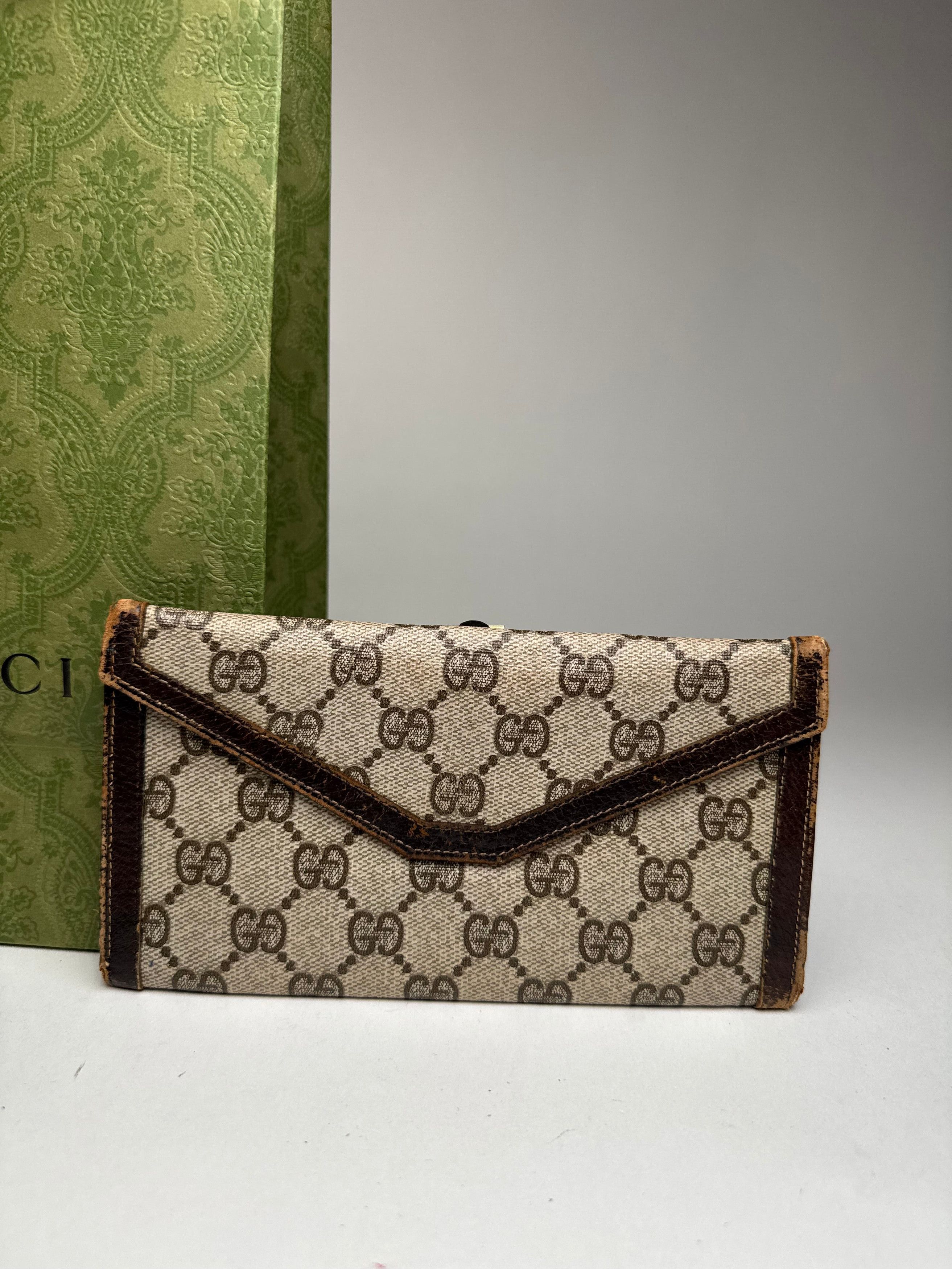 Gucci Vintage Ophidia Leather monogram wallet grey brown Size ONE SIZE - 13 Thumbnail