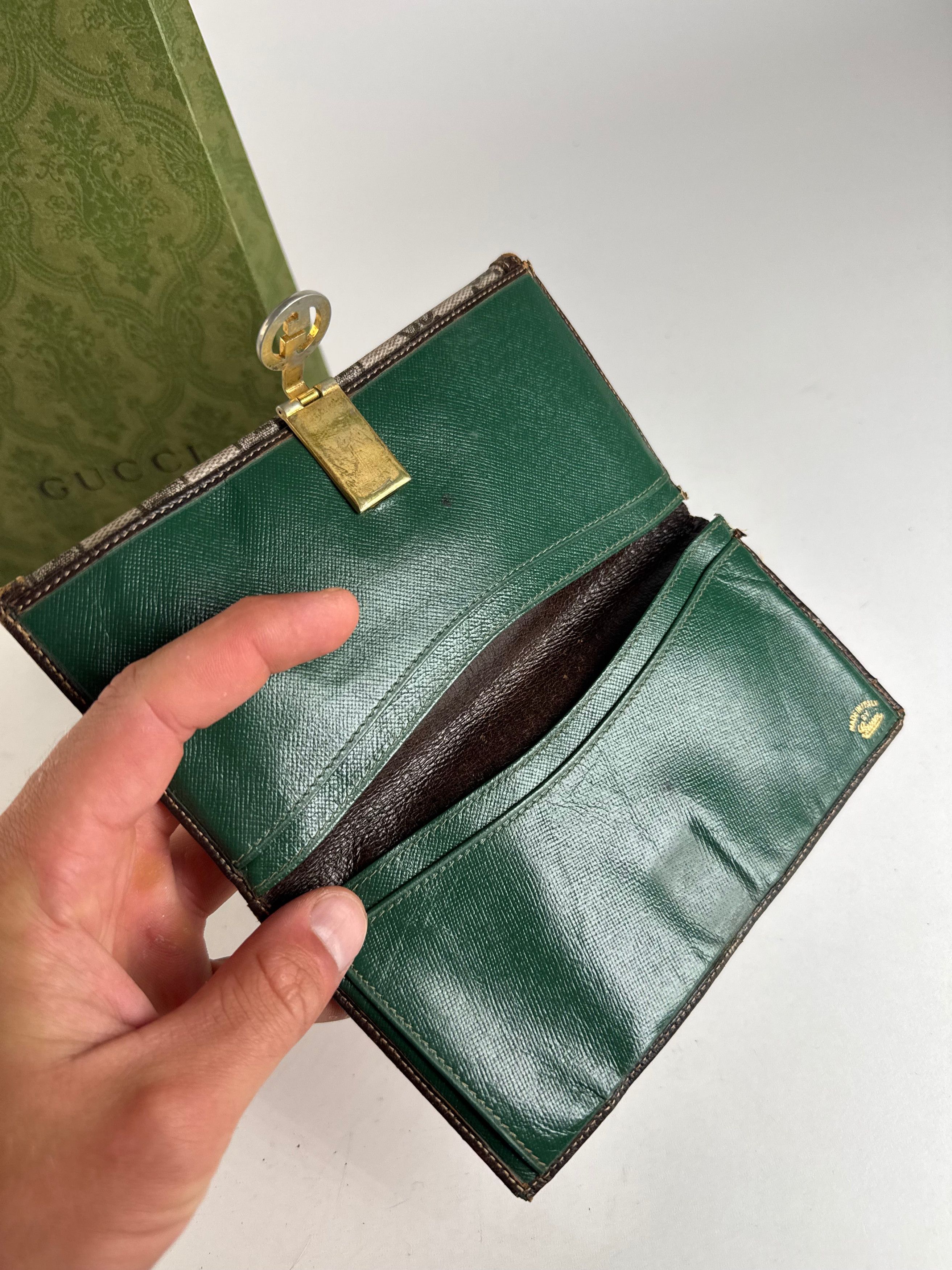 Gucci Vintage Ophidia Leather monogram wallet grey brown Size ONE SIZE - 4 Thumbnail