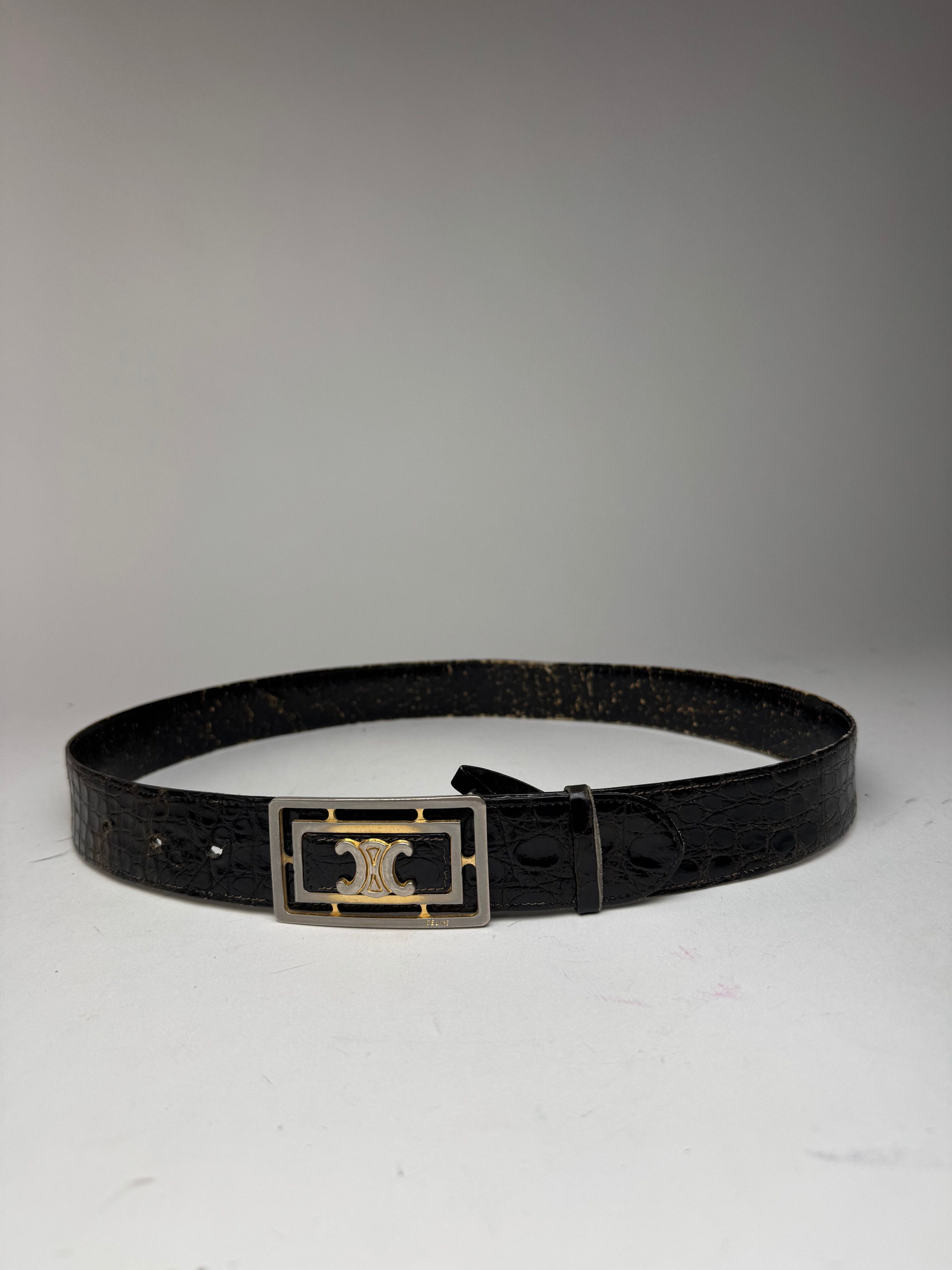 Celine Vintage Paris Crocodile Leather belt brown Size ONE SIZE - 8 Thumbnail