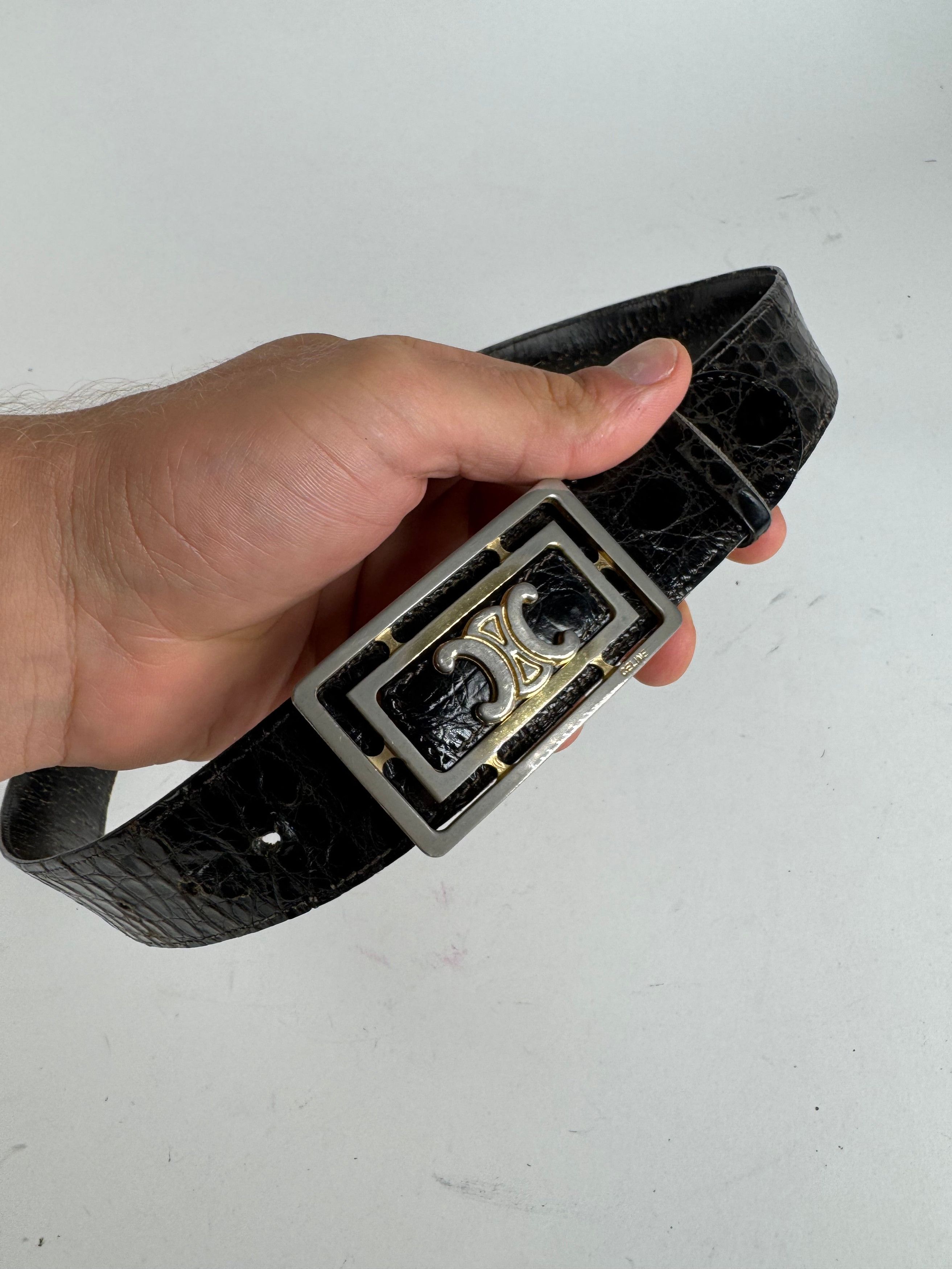 Celine Vintage Paris Crocodile Leather belt brown Size ONE SIZE - 3 Thumbnail