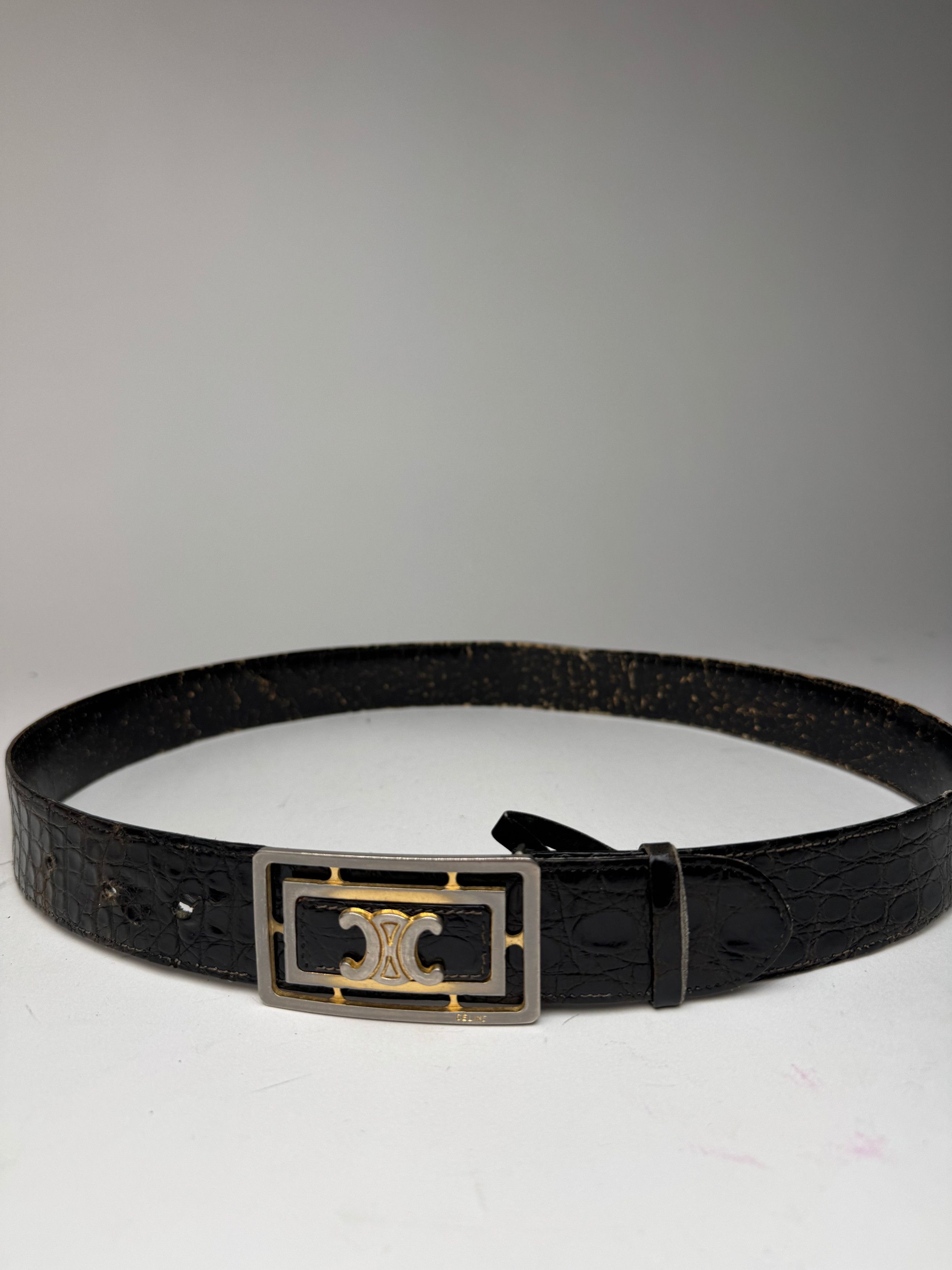 Celine Vintage Paris Crocodile Leather belt brown Size ONE SIZE - 2 Thumbnail