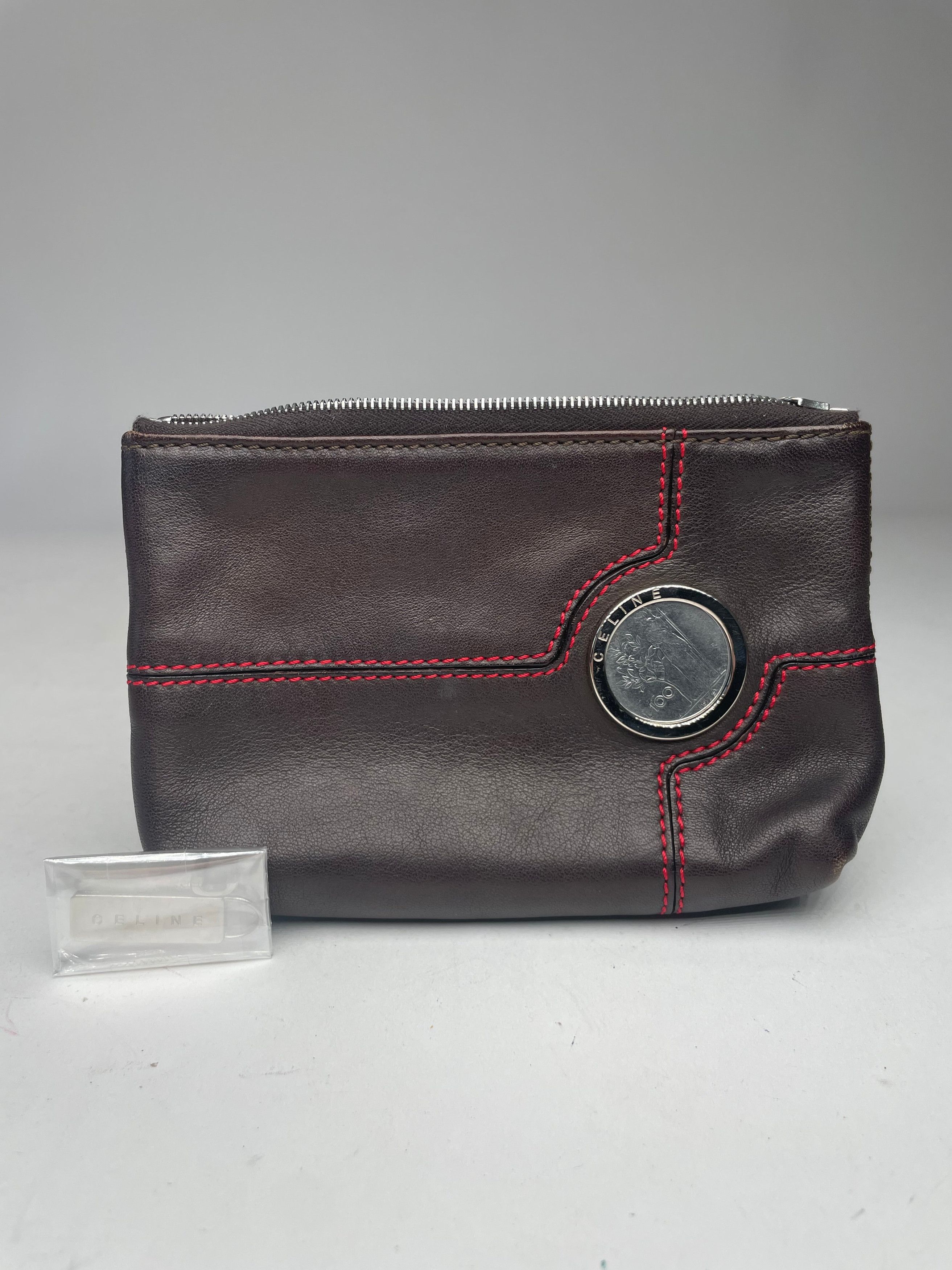 Celine Vintage Paris Leather Clutch Black Red Size ONE SIZE - 4 Thumbnail