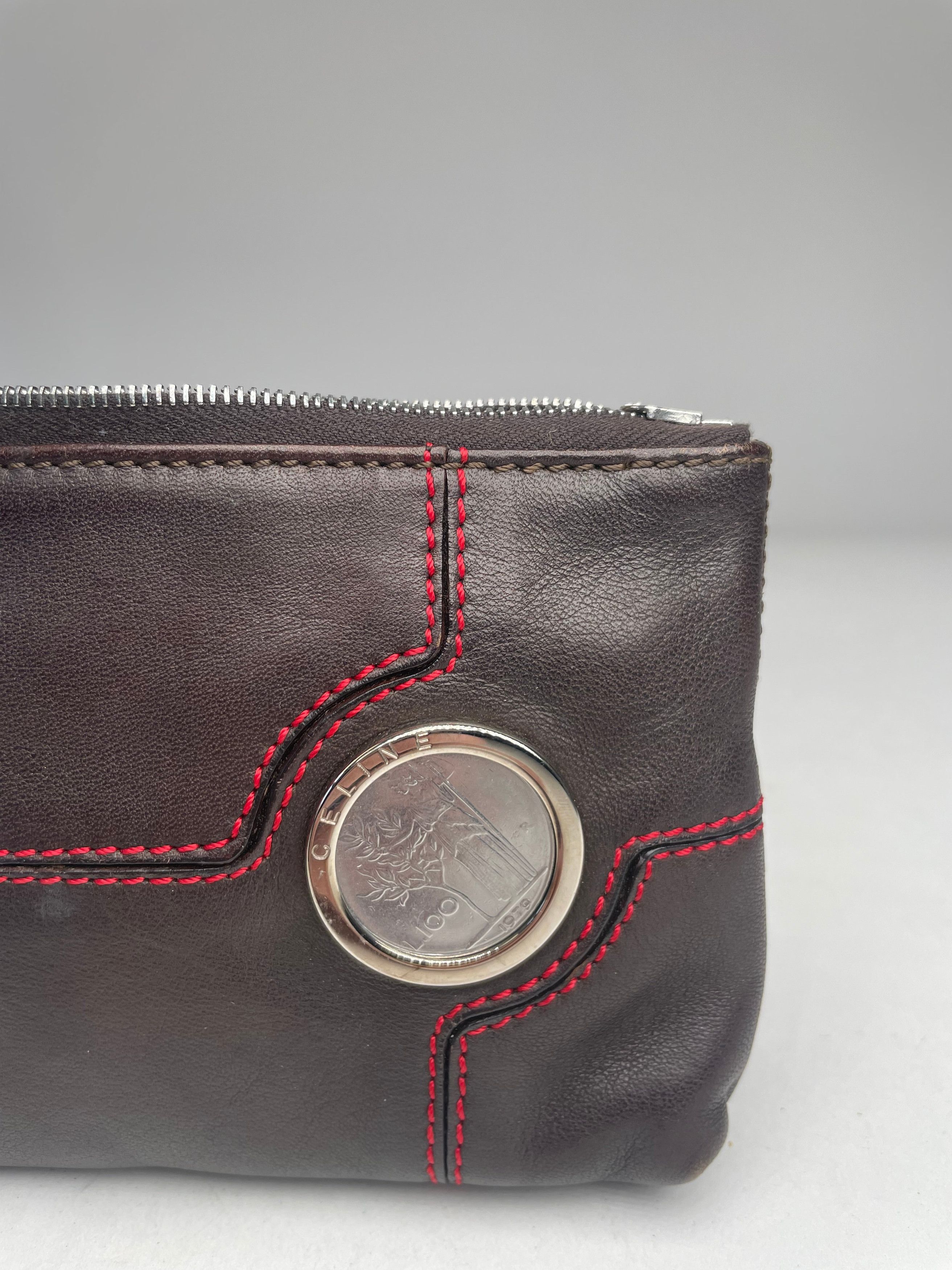 Celine Vintage Paris Leather Clutch Black Red Size ONE SIZE - 11 Thumbnail