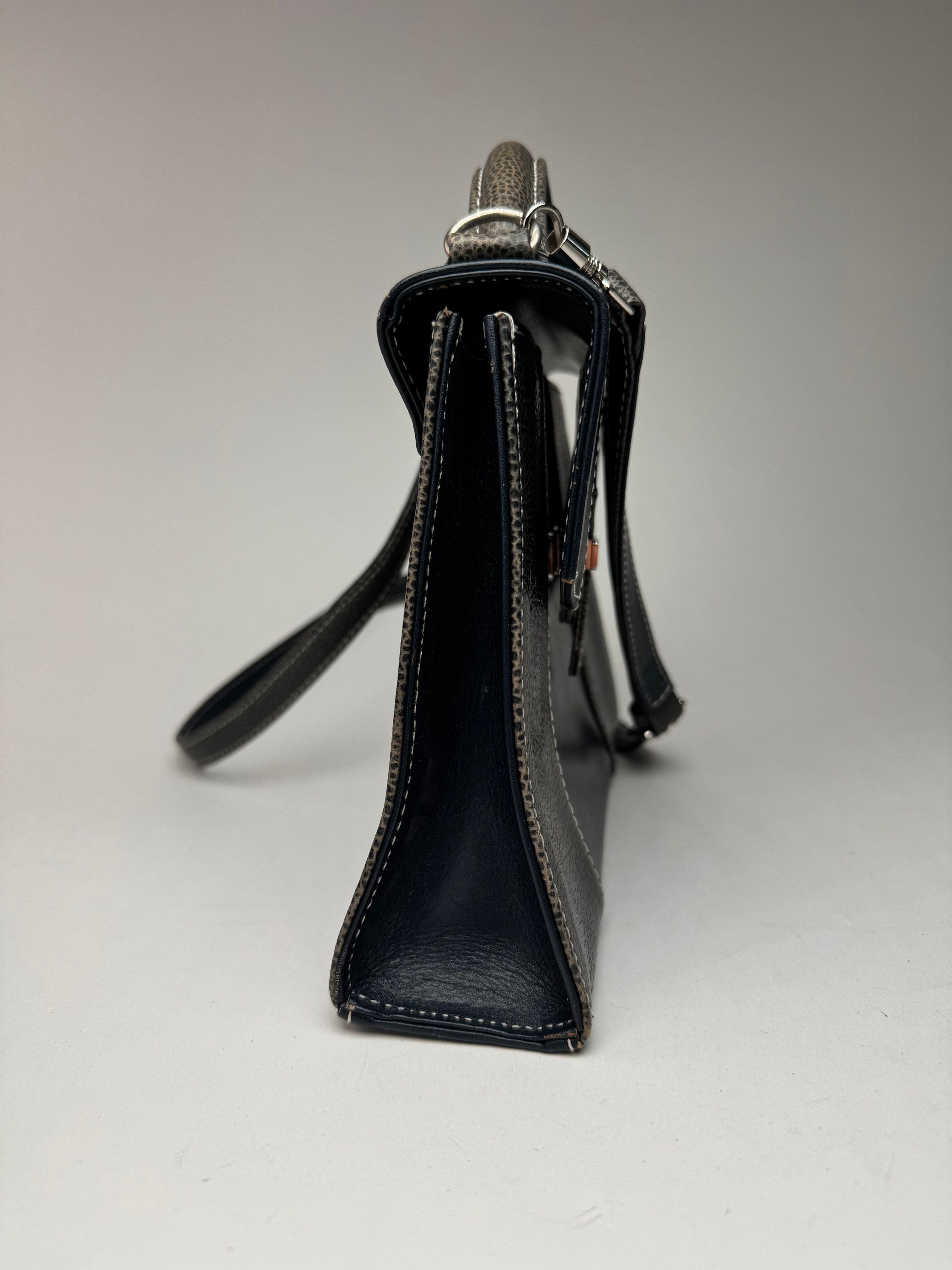 Courreges Vintage 2 way leather bag navy grey Size ONE SIZE - 8 Thumbnail