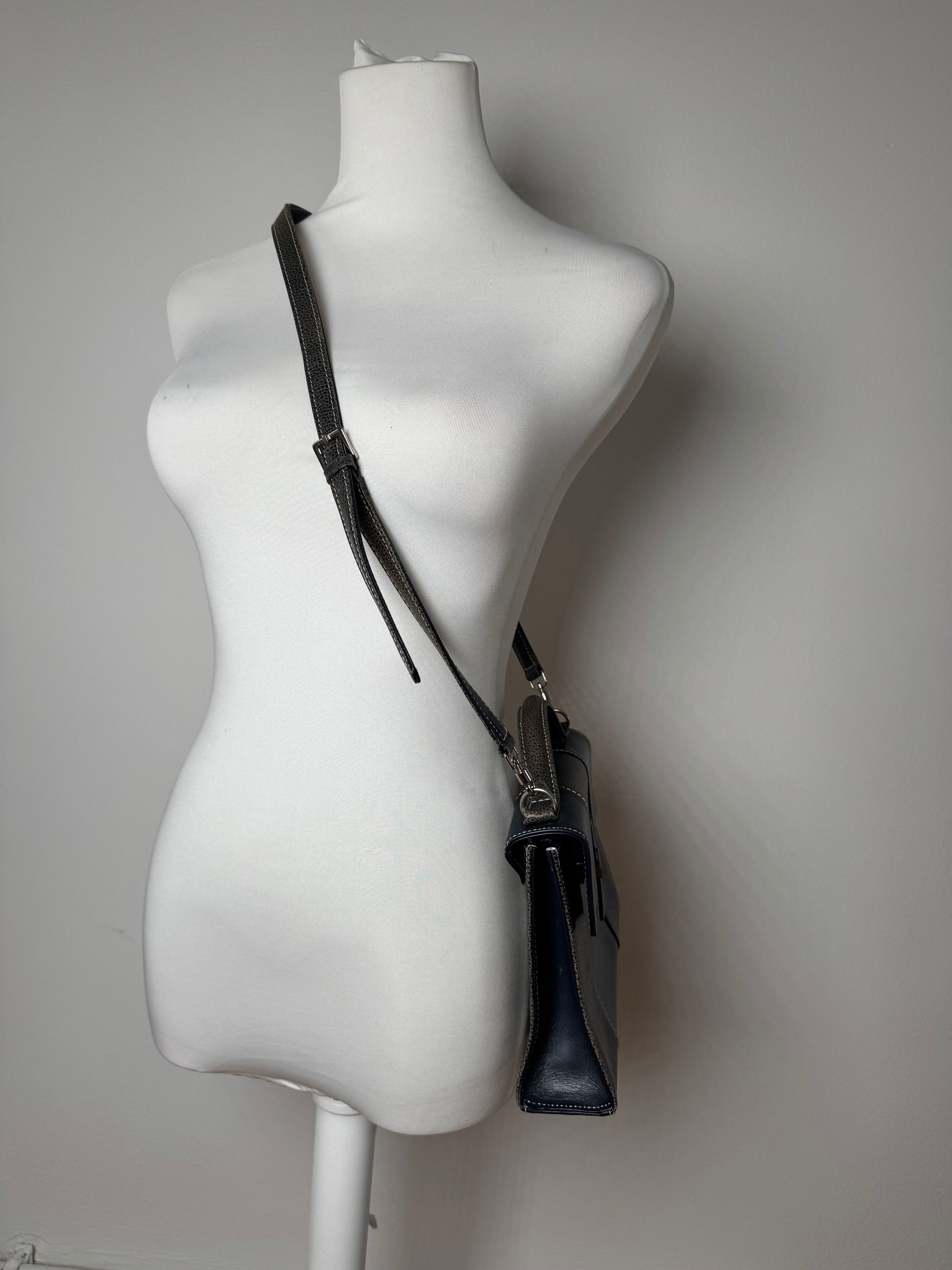 Courreges Vintage 2 way leather bag navy grey Size ONE SIZE - 15 Thumbnail