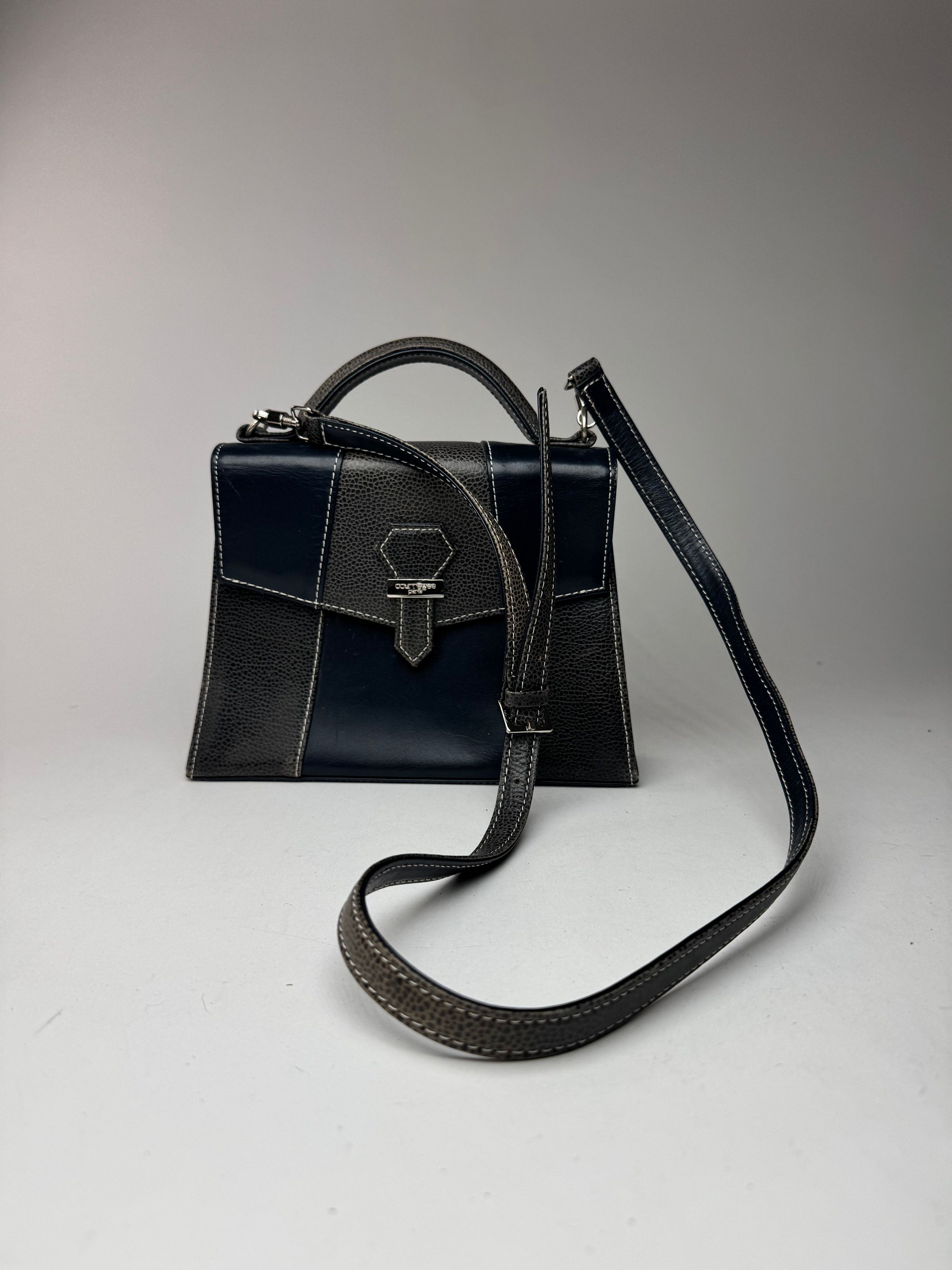 Courreges Vintage 2 way leather bag navy grey Size ONE SIZE - 5 Thumbnail