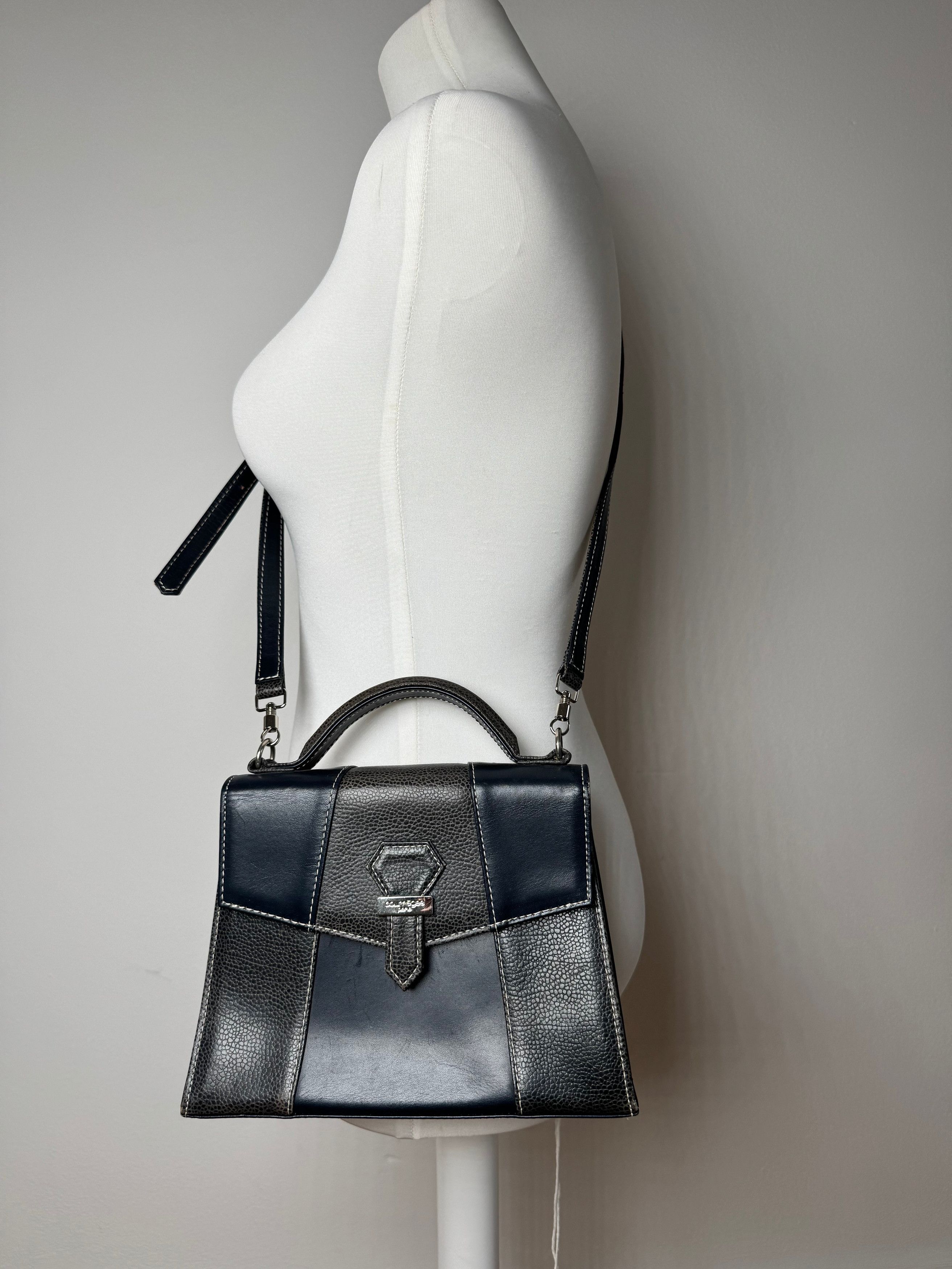 Courreges Vintage 2 way leather bag navy grey Size ONE SIZE - 14 Thumbnail