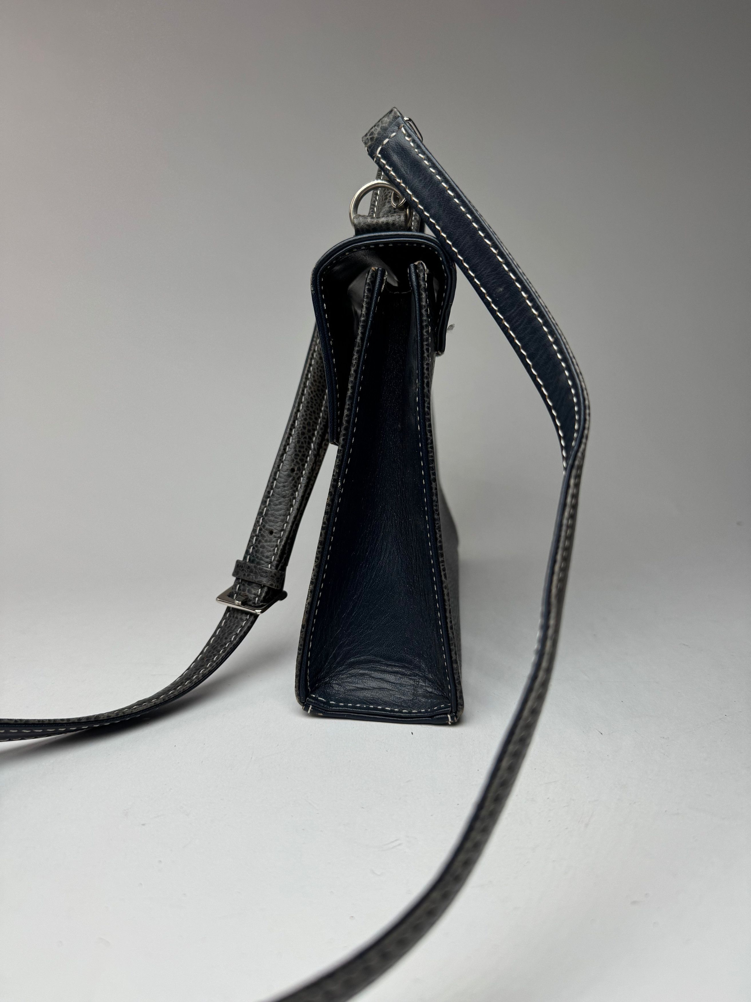 Courreges Vintage 2 way leather bag navy grey Size ONE SIZE - 6 Thumbnail