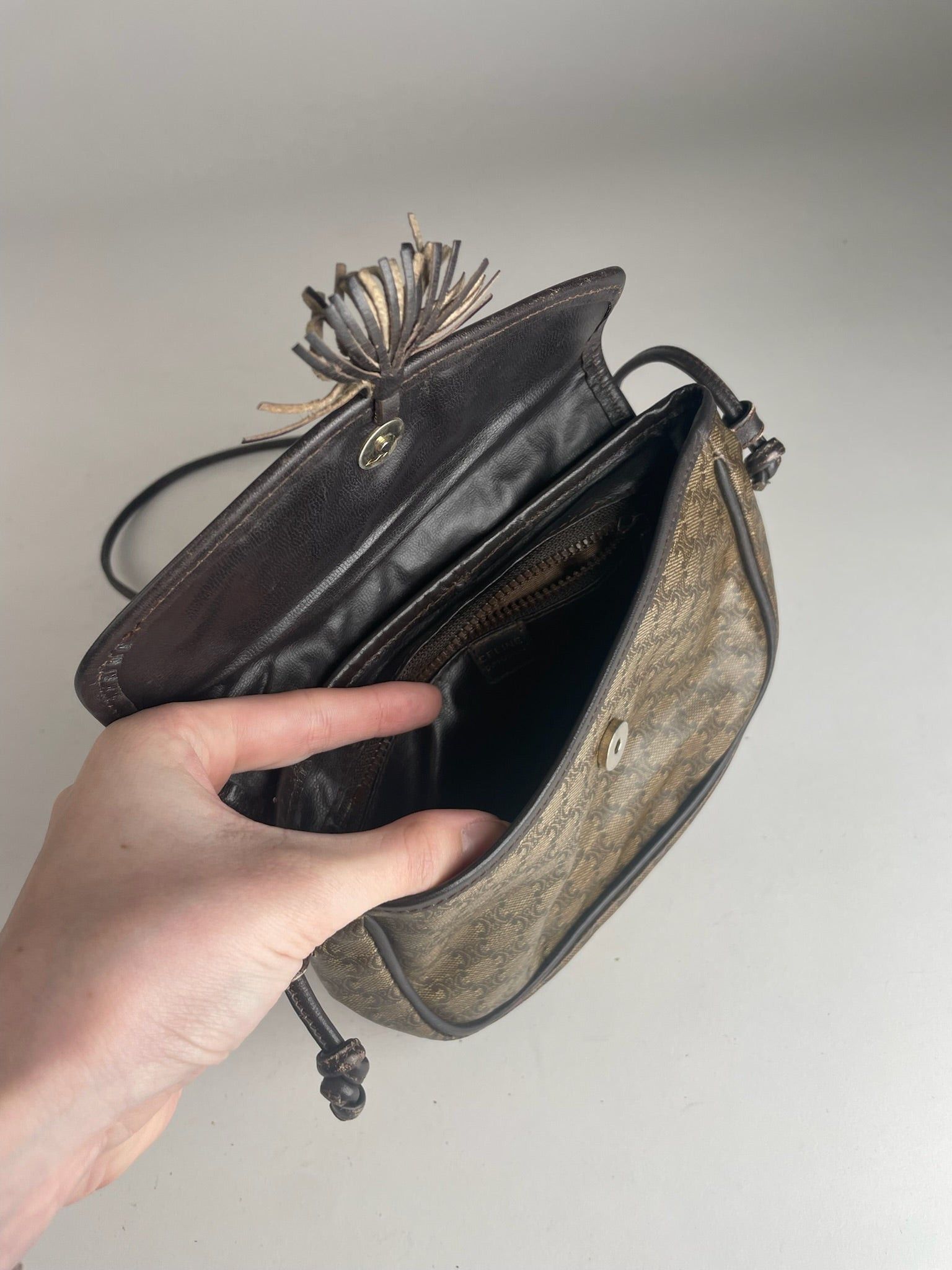 Celine Vintage Triomphe Crossbody leather Bag brown Green Size ONE SIZE - 3 Thumbnail