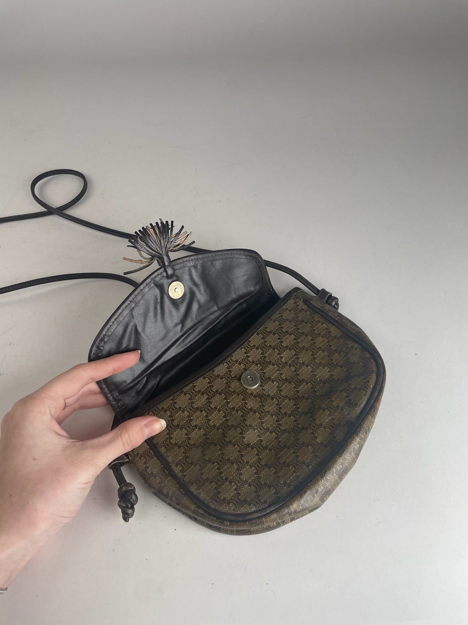 Celine Vintage Triomphe Crossbody leather Bag brown Green Size ONE SIZE - 4 Thumbnail