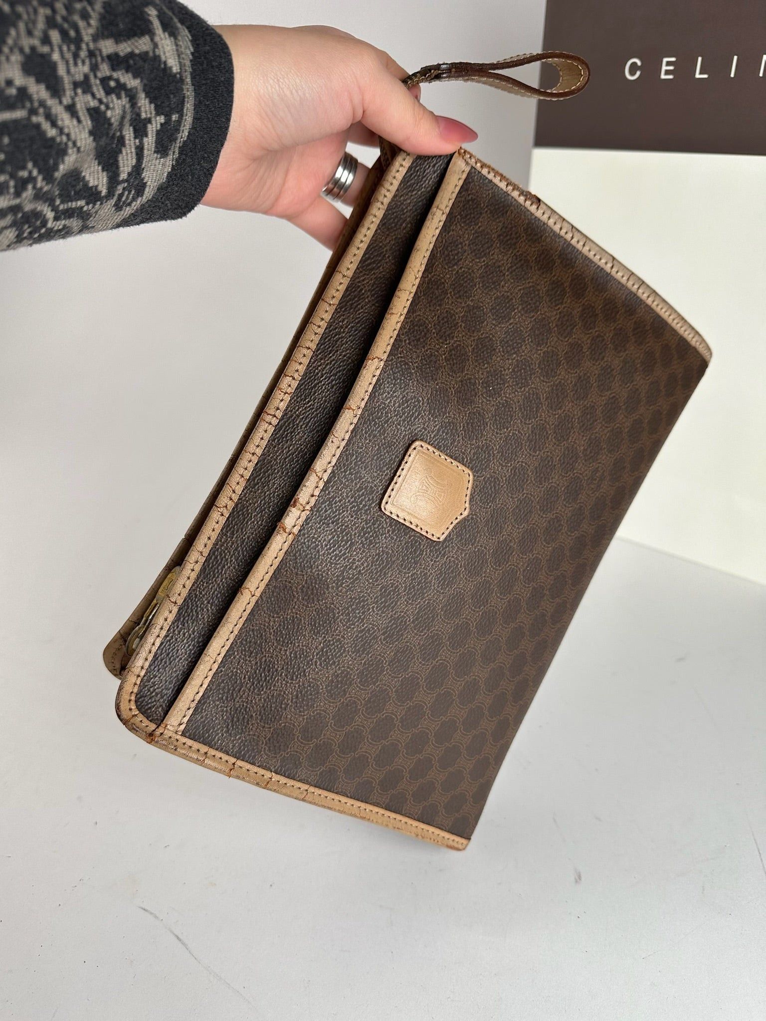 Celine Vintage Paris Monogram Leather clutch brown Size ONE SIZE - 9 Thumbnail