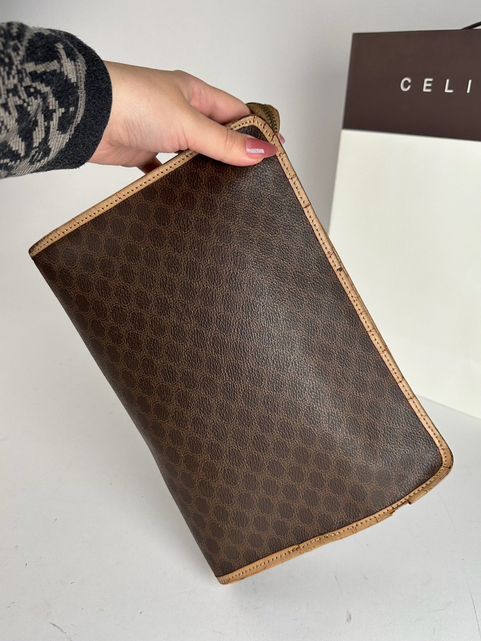 Celine Vintage Paris Monogram Leather clutch brown Size ONE SIZE - 8 Thumbnail