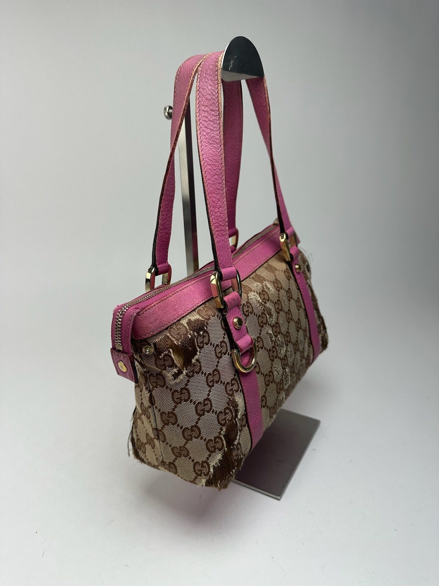 Gucci Vintage Monogram Cotton Bag Beige Purple Size ONE SIZE - 2 Thumbnail