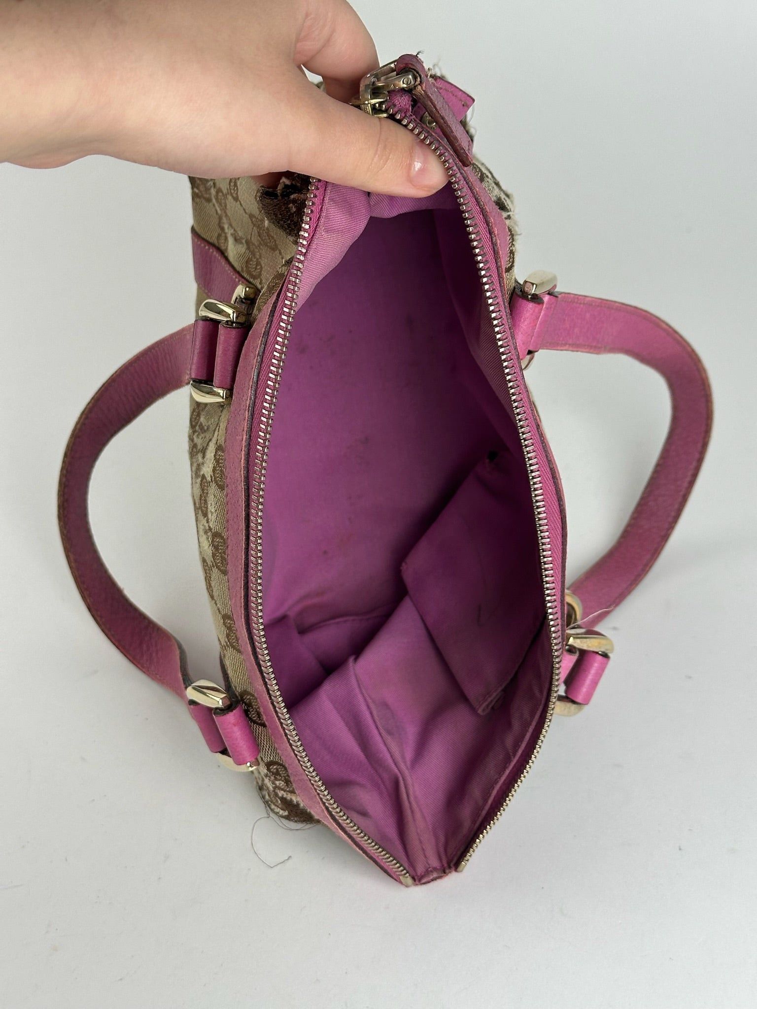 Gucci Vintage Monogram Cotton Bag Beige Purple Size ONE SIZE - 7 Thumbnail