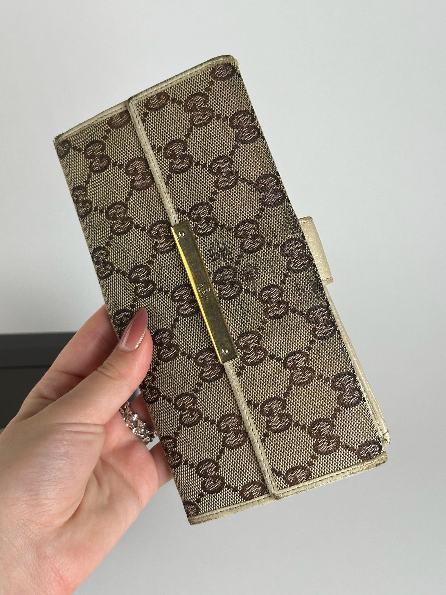 Gucci Vintage Monogram Leather wallet white beige Size ONE SIZE - 4 Thumbnail