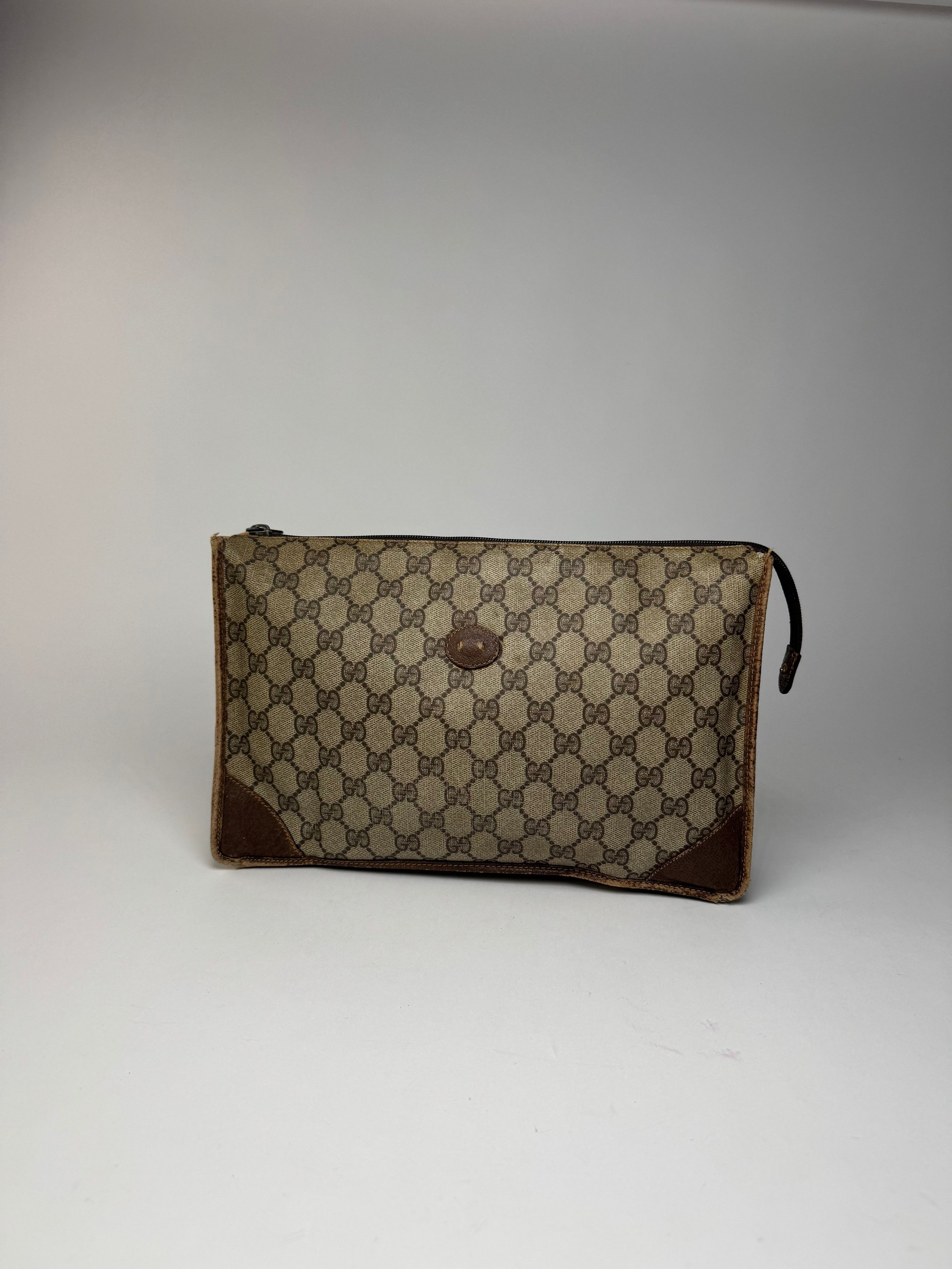 Gucci Vintage Ophidia monogram leather clutch brown grey Size ONE SIZE - 8 Thumbnail