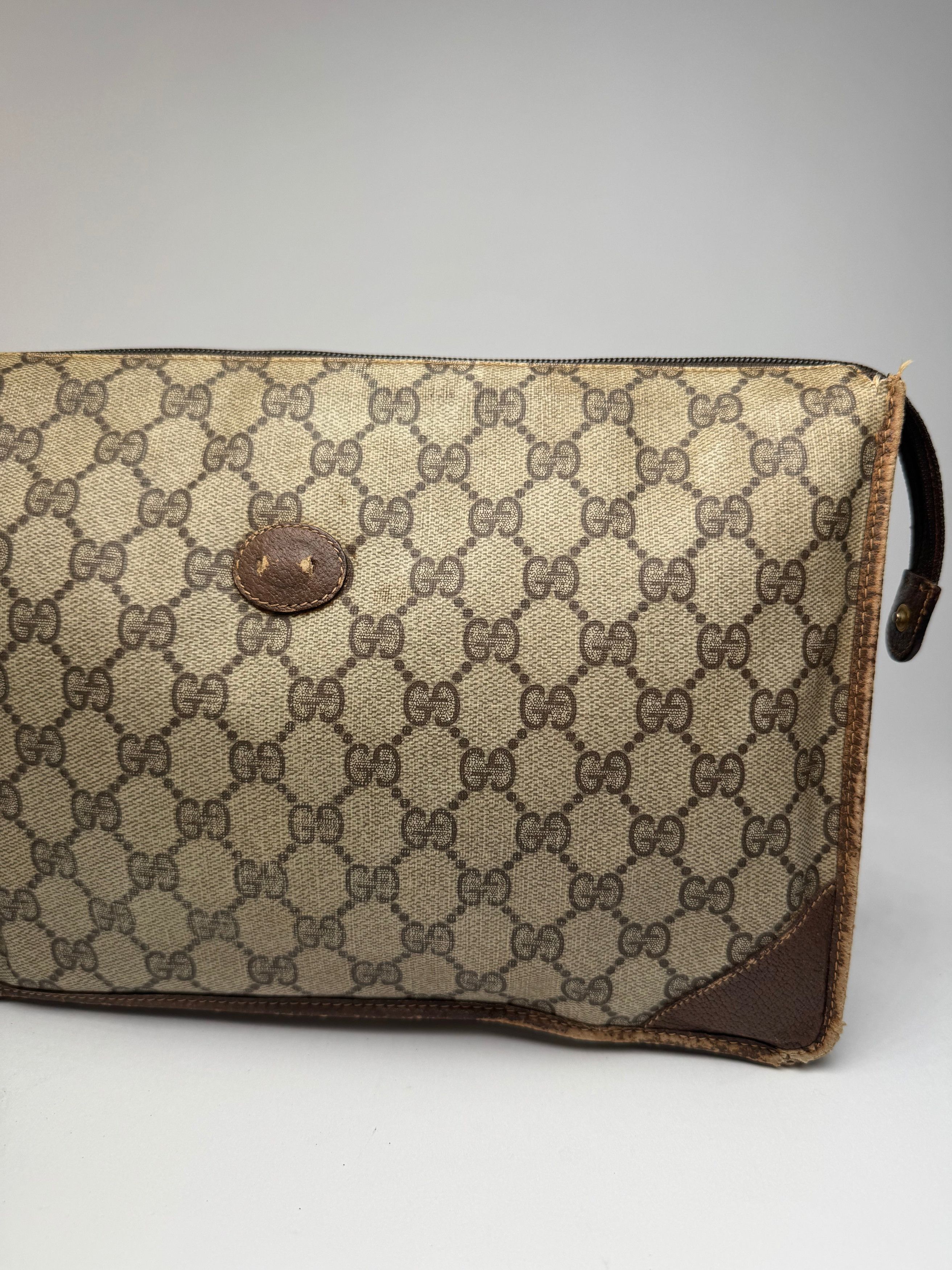 Gucci Vintage Ophidia monogram leather clutch brown grey Size ONE SIZE - 2 Thumbnail
