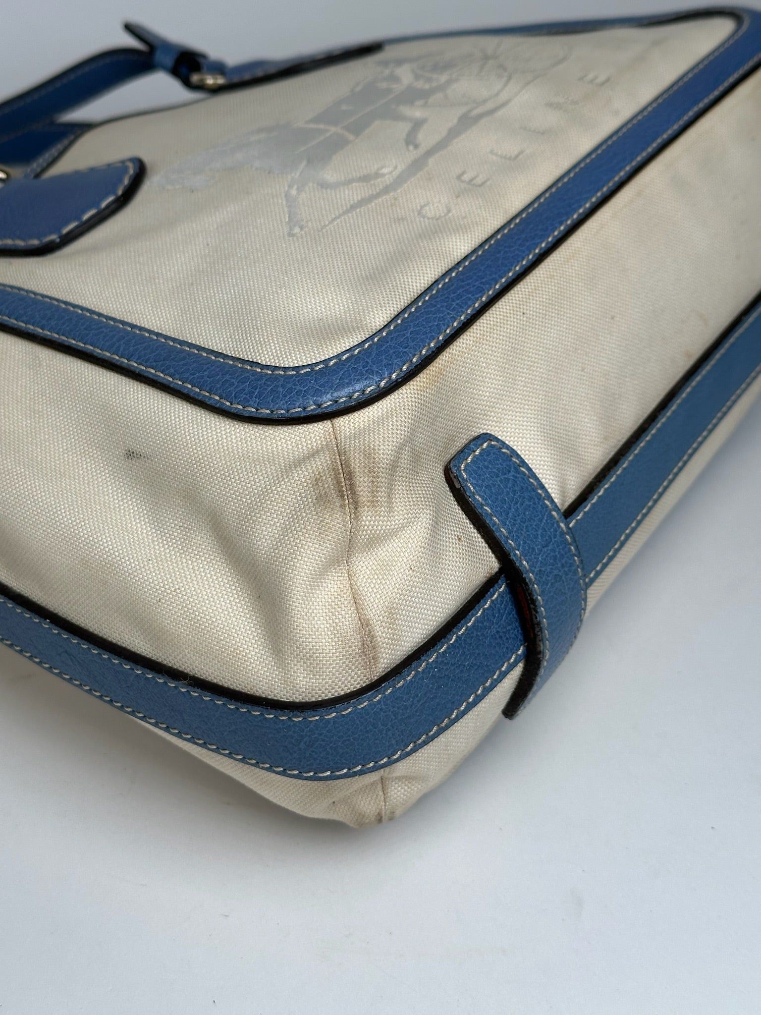 Celine Vintage Céline Paris Canvas Leather Bag Blue Beige Size ONE SIZE - 8 Thumbnail