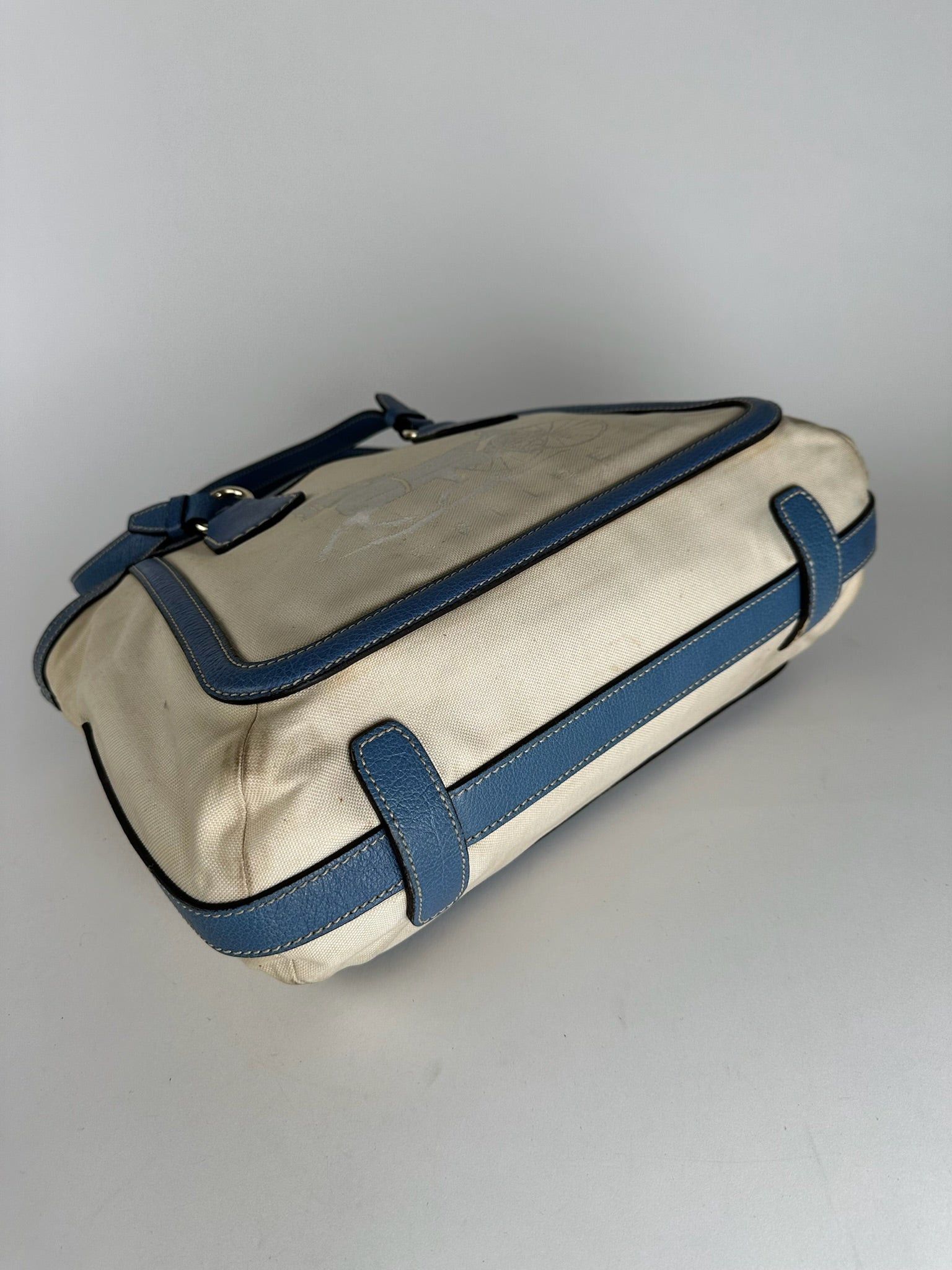 Celine Vintage Céline Paris Canvas Leather Bag Blue Beige Size ONE SIZE - 7 Thumbnail