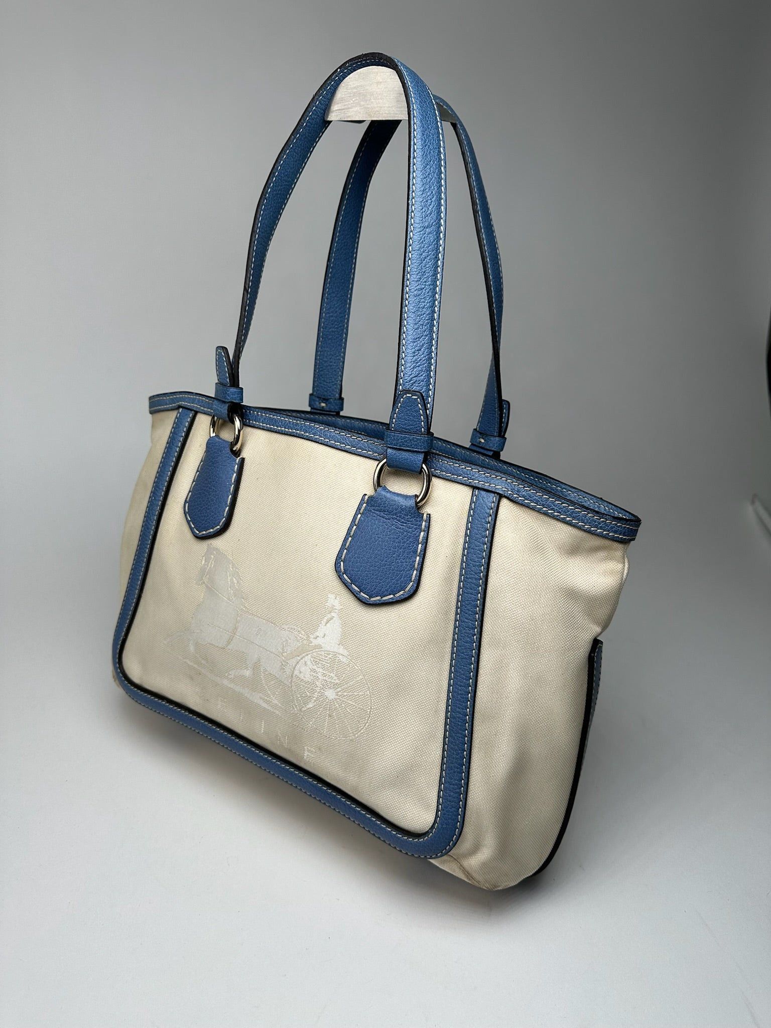 Celine Vintage Céline Paris Canvas Leather Bag Blue Beige Size ONE SIZE - 13 Thumbnail