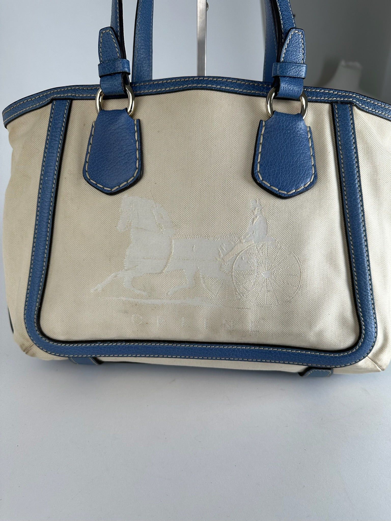 Celine Vintage Céline Paris Canvas Leather Bag Blue Beige Size ONE SIZE - 12 Thumbnail